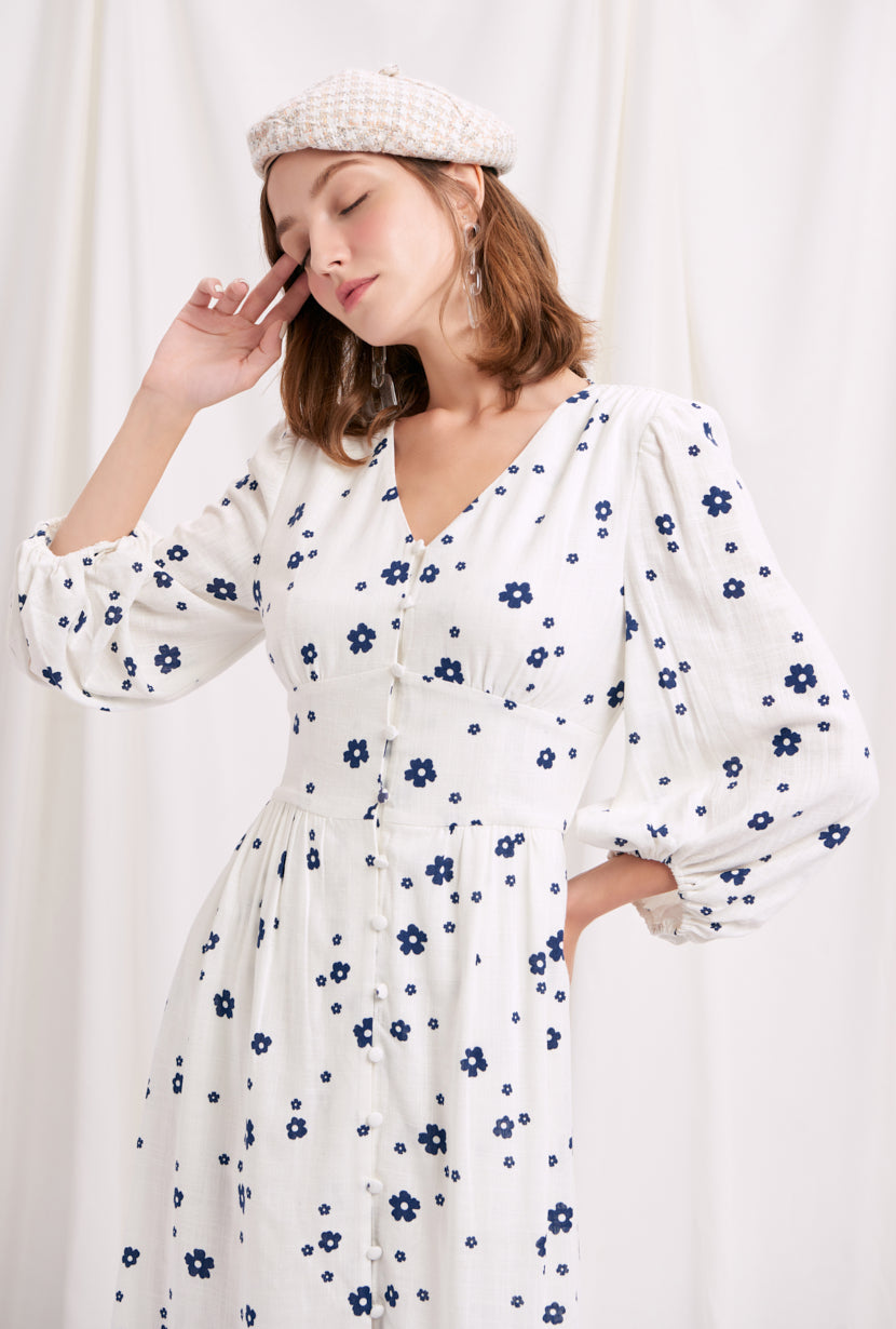 Emilee Dress Ivory Print - Elegant Floral Summer Dress for Women | Perfect for Weddings, Parties & Casual Outings