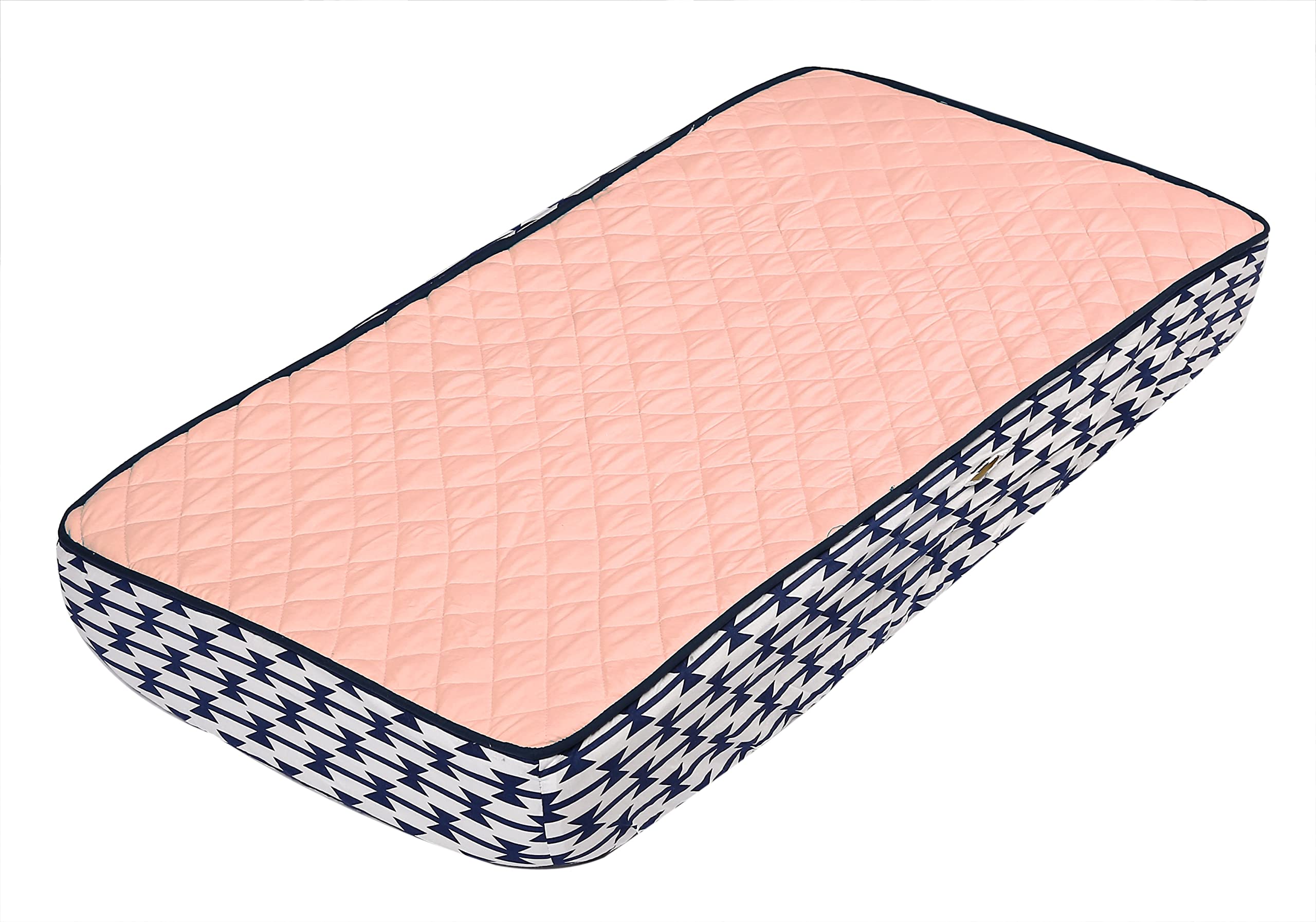 Bacati Emma Aztec Solid Coral Navy Quilted Changing Pad Cover - Soft Waterproof Baby Changing Table Cover for Nursery, Diaper Station & Travel