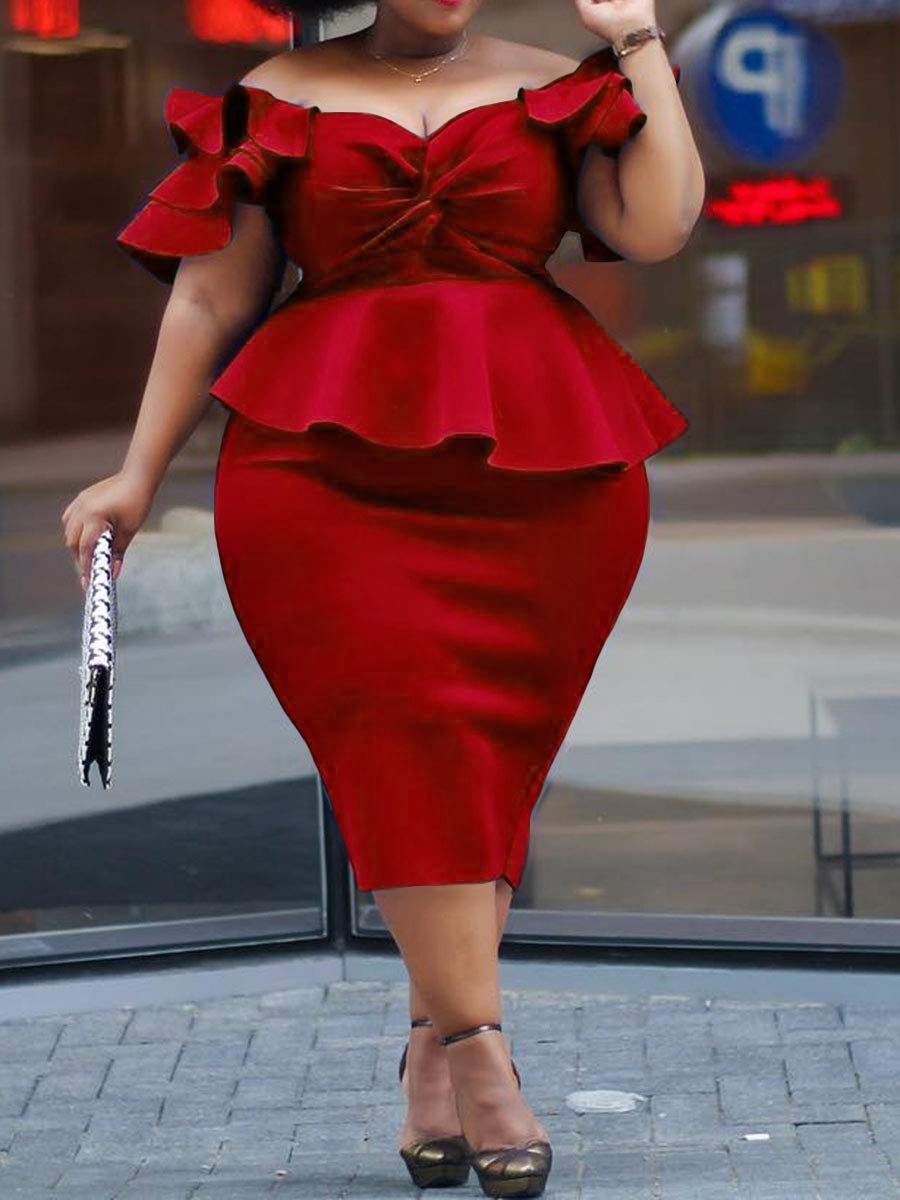 VERWIN Plus Size Women's Midi Dress - Patchwork Short Sleeve Bodycon Dress with High Waist | Perfect for Summer Outfits, Casual Wear & Special Occasions