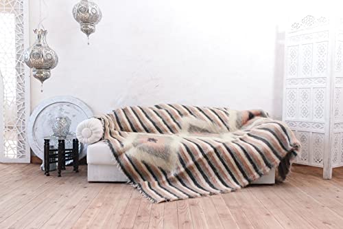 Hand Woven Mid Century Throw Blanket - 100% Natural Heavy Fluffy Plaid Blanket for Twin & California King (180x215) - Perfect for Sofa, Bed & Wedding Gift