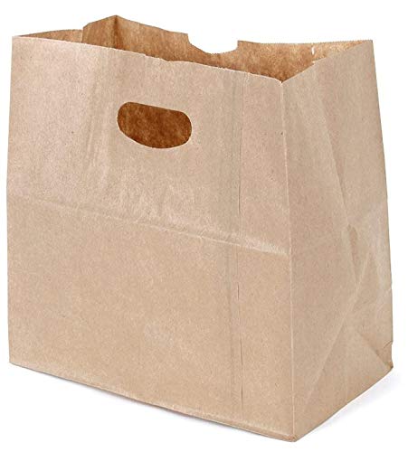 Eco-Friendly Kraft Paper Takeout Bags with Die-Cut Handles - Pack of 50 | Natural Brown Disposable Food Bags for Restaurants, Cafes & Catering | Perfect for Takeaway Meals, Groceries & Party Favors