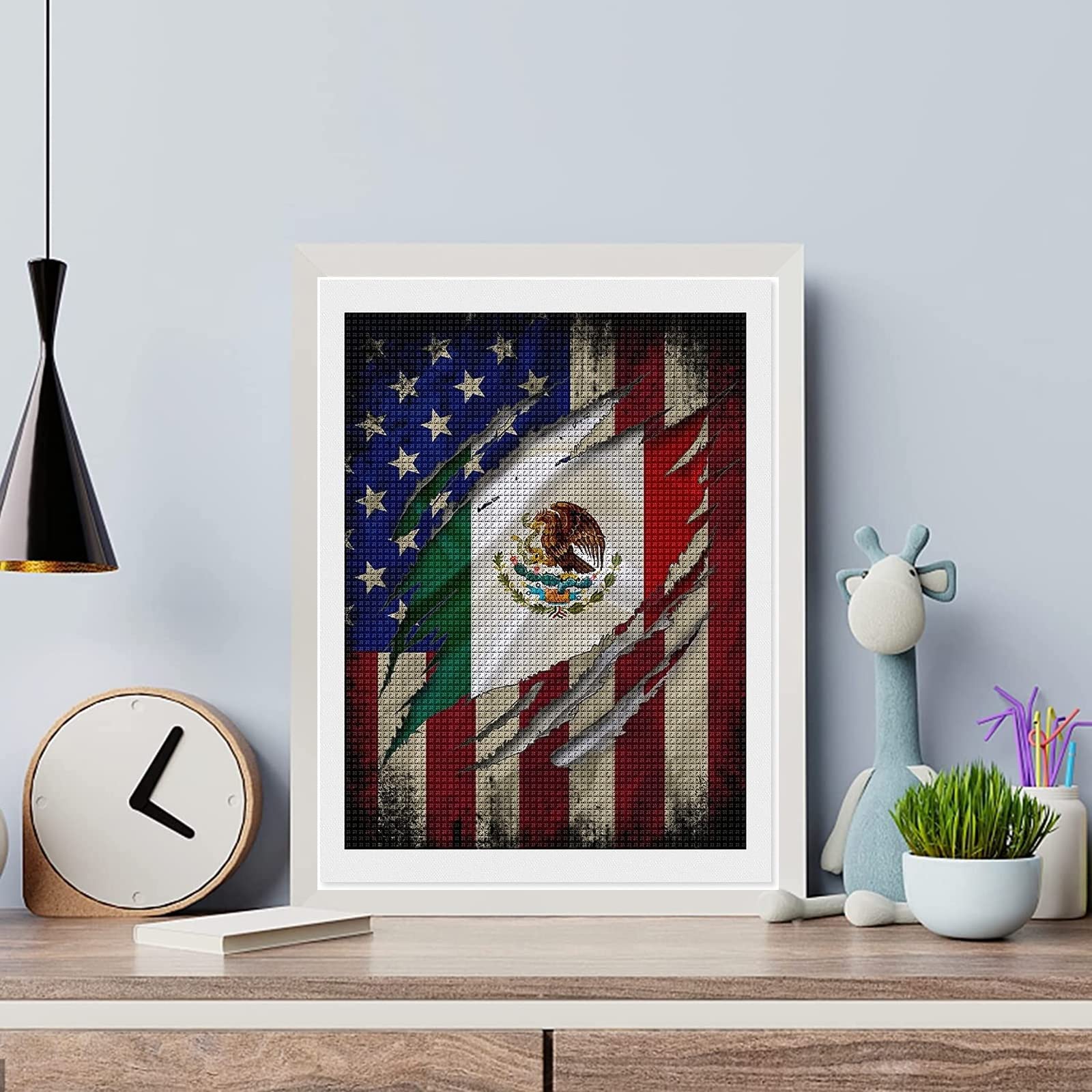 DVWIVGY Mexican American Flag Diamond Painting Kit for Adults & Kids - Full Drill 5D DIY Diamond Art with Accessories - 12x16 Inch Crystal Rhinestone Wall Decor - Perfect for Home Decor, Gifts, and Relaxation Therapy