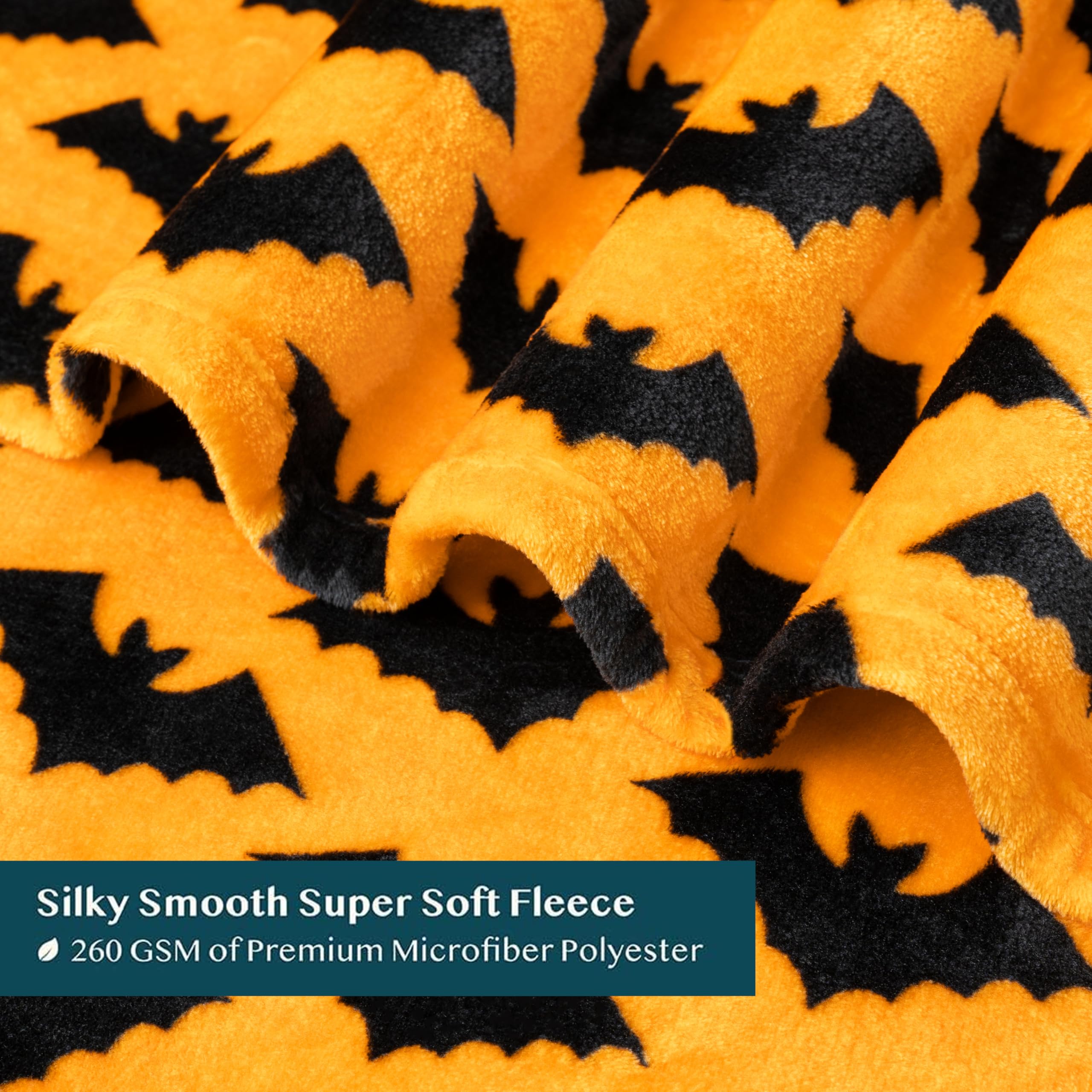 PAVILIA Halloween Fleece Throw Blanket - Soft Plush Bat Design Blanket for Couch, Bed & Cabin - Warm 50x60 Inch Black Fall Decor - Perfect for Halloween Parties, Movie Nights & Cozy Evenings
