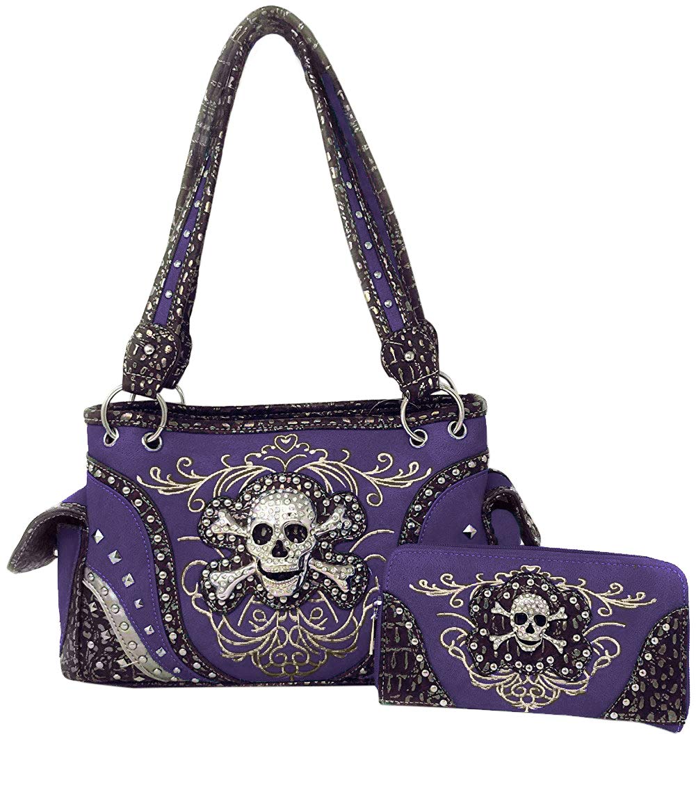 Stylish Women's Skull & Bones Skeleton Crossbody Purse with Matching Wallet - 6 Trendy Colors for Gothic Fashion, Halloween Costume & Night Out Accessories