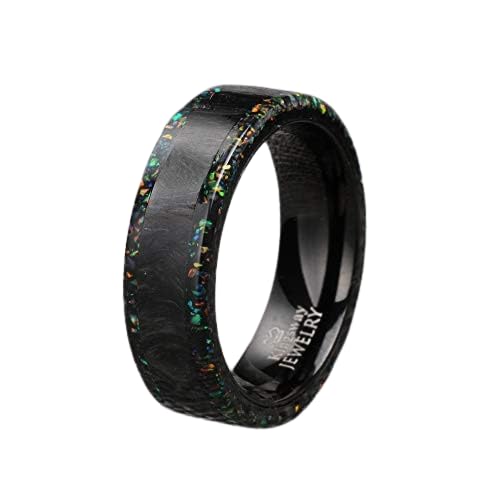 Forged Carbon Fiber Opal Ring for Men & Women - Durable Blue Opal Wedding Band - Handmade Opal Jewelry for Engagement, Anniversary & Special Occasions