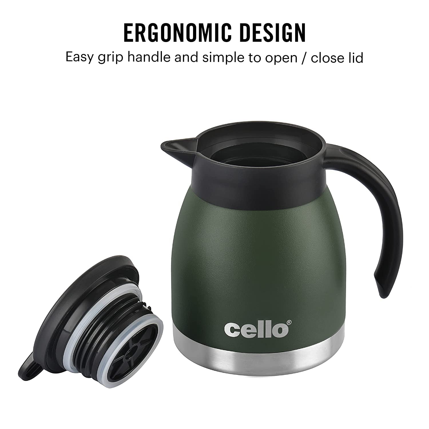 Premium Cello Duro Vacuum Insulated Stainless Steel Teapot - 600ml Hot & Cold Flask with Durable DTP Coating - Perfect for Travel, Office, Home & School - Ideal for Coffee, Tea & Beverages On-The-Go