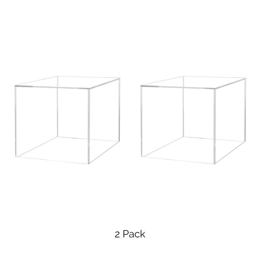 2 Pack 14 Inch Clear Acrylic Display Box - Open Side No Lid Square Lucite Storage Bin for Retail Merchandise & Product Riser - Perfect for Store Displays, Countertop Organization & Home Decor