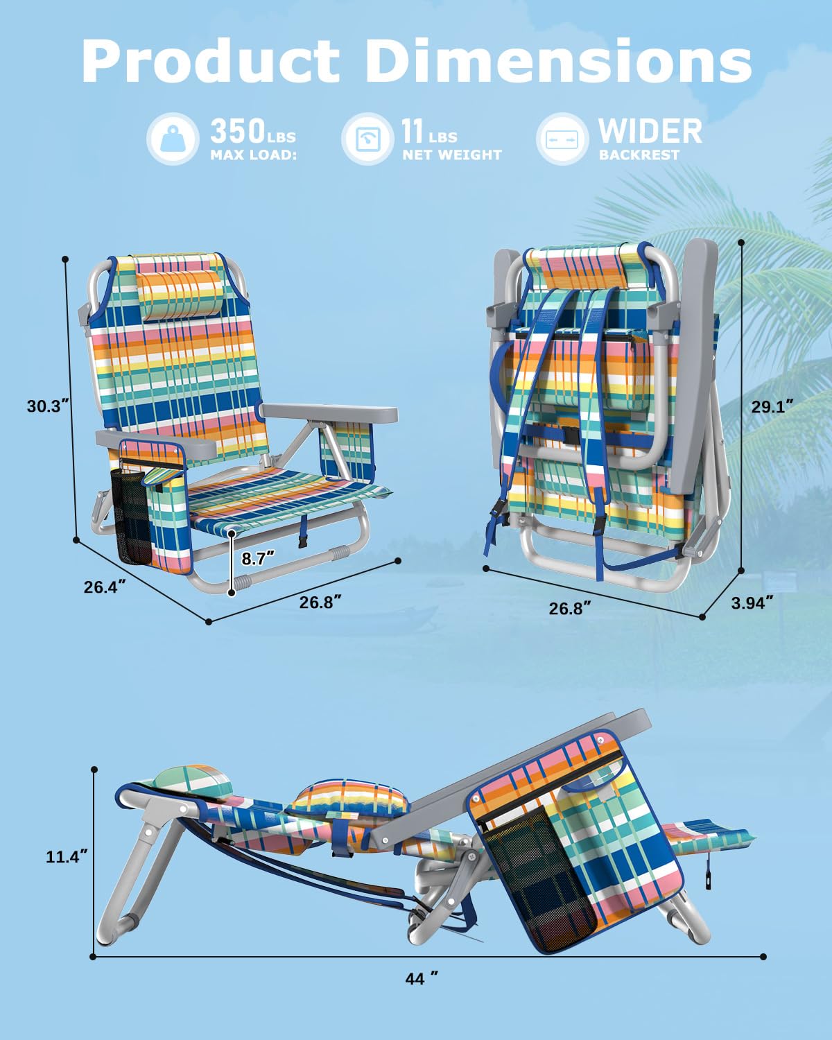 ZENPETIO Portable Folding Beach Chair for Adults - Lightweight Camping Chair with Backpack Straps for Pool, Beach, Outdoor & Travel - Perfect for Relaxing, Sunbathing & Picnics