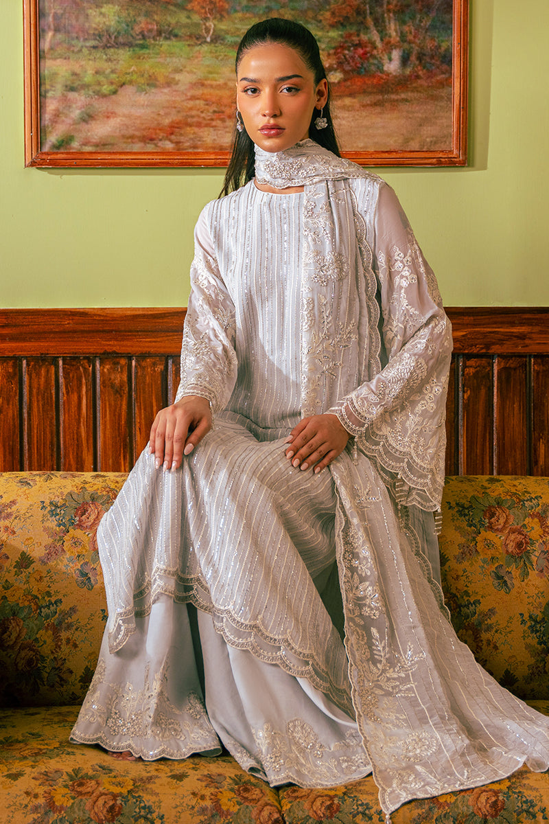 Elegant Muted Blue 4-Piece Embroidered Chiffon Suit Set for Women - Perfect for Weddings, Parties & Special Occasions