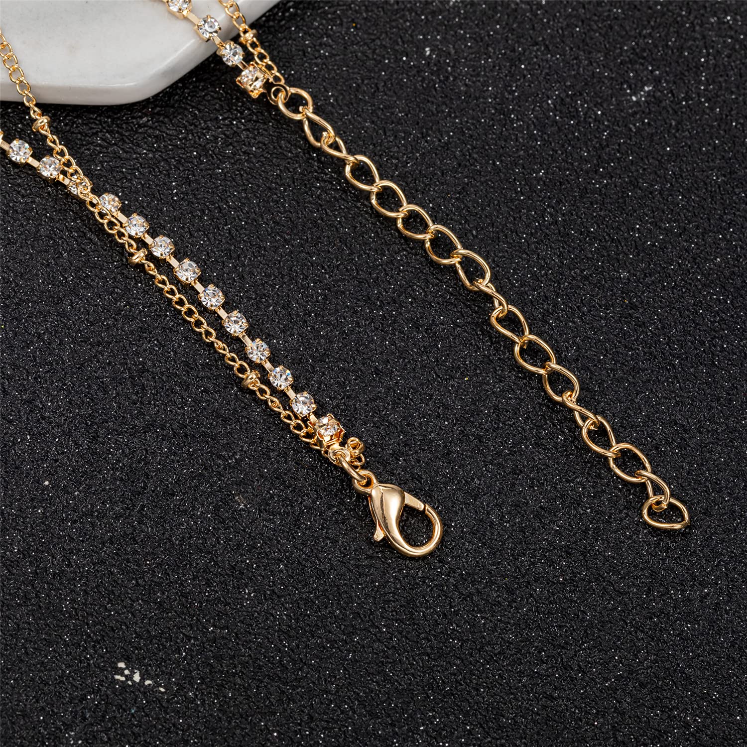 18K Gold Plated Women's Tennis Beaded Ankle Bracelet - Elegant Silver Chain Foot Jewelry for Casual Wear, Beach Vacation & Special Occasions