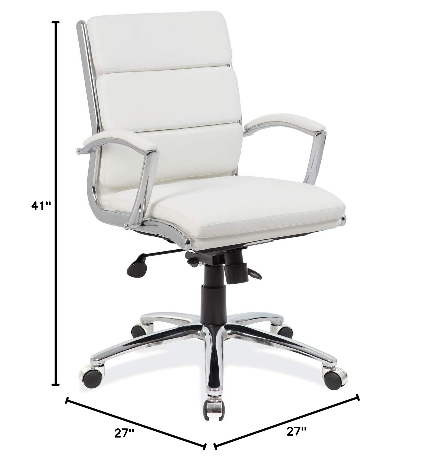 OfficeSource Executive Mid Back Office Chair with Arms - White Upholstered Seat & Back, Chrome Frame, White Leather-Soft Vinyl (1505CHMWHT) - Perfect for Home Office, Conference Rooms & Executive Workspaces