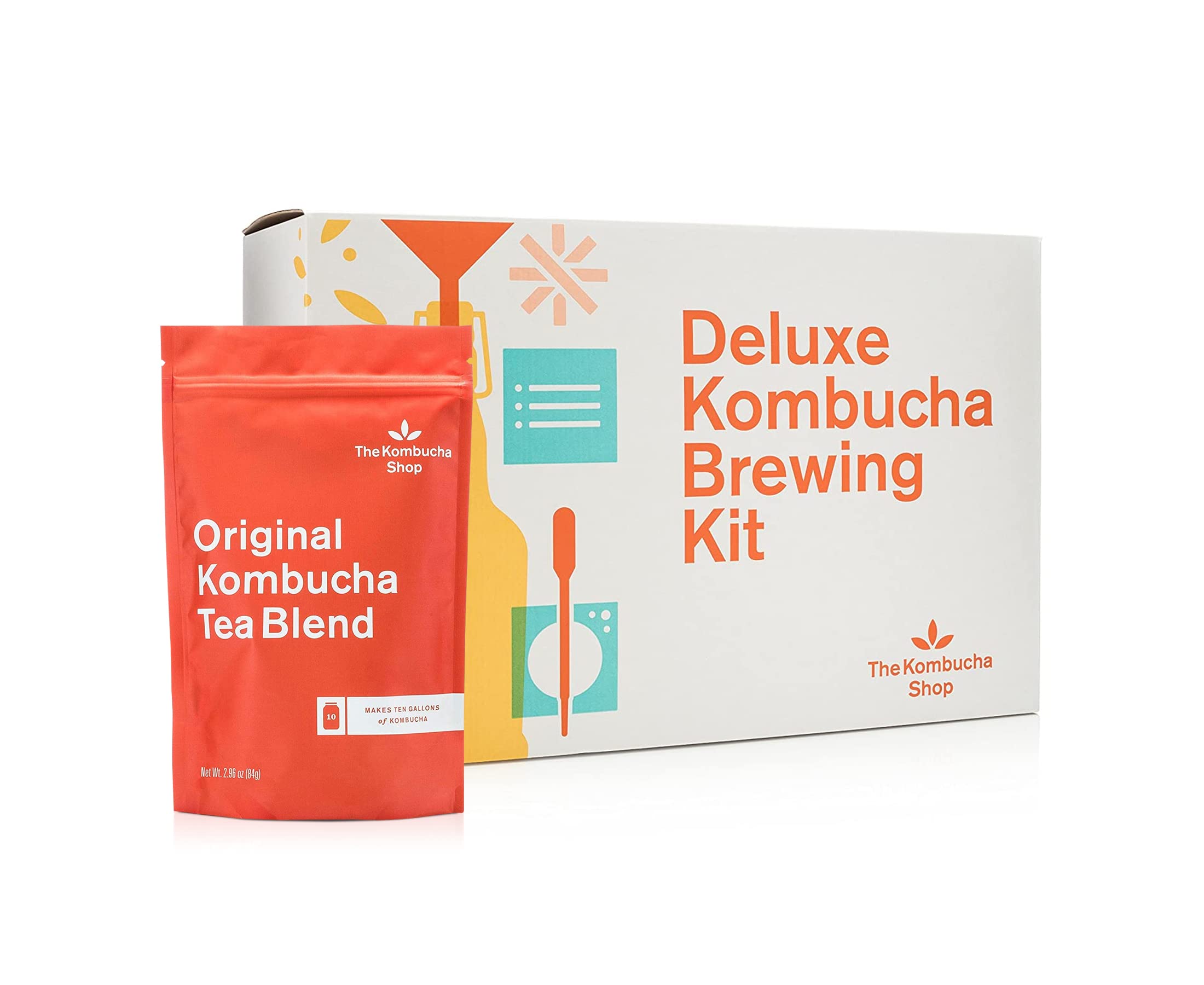 Premium Kombucha Brewing Kit with 10 Gallons of Tea, 6 Swing Top Bottles, Stainless Steel Funnel & Bottle Brush | Complete Home Brew Starter Set for Healthy Fermented Drinks | Perfect for Beginners & Kombucha Enthusiasts