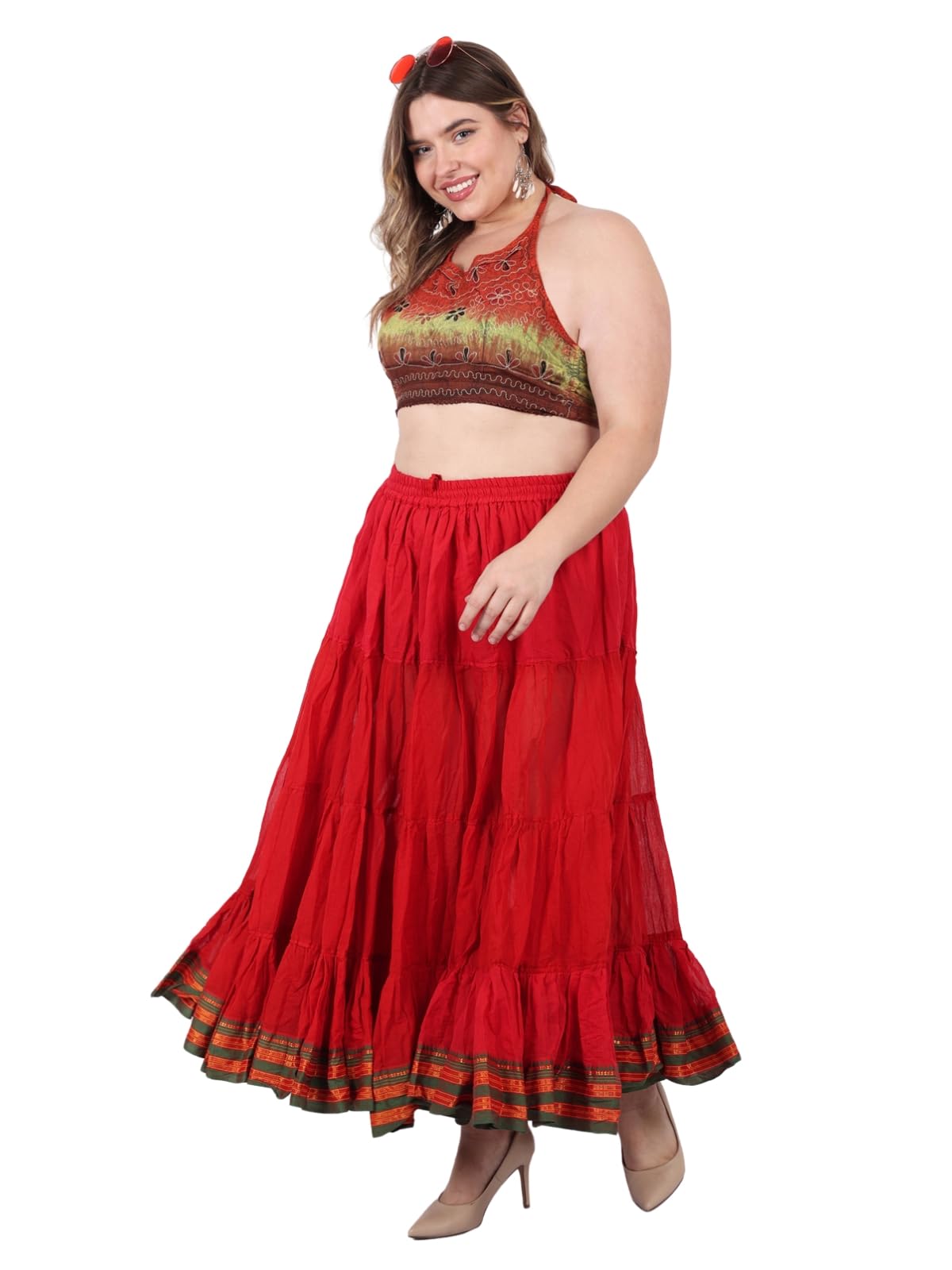 25 Yard American Tribal Style Dance Cotton Tiered Flounce Maxi Full Skirt - Perfect for Belly Dancing, Boho Festivals & Tribal Performances