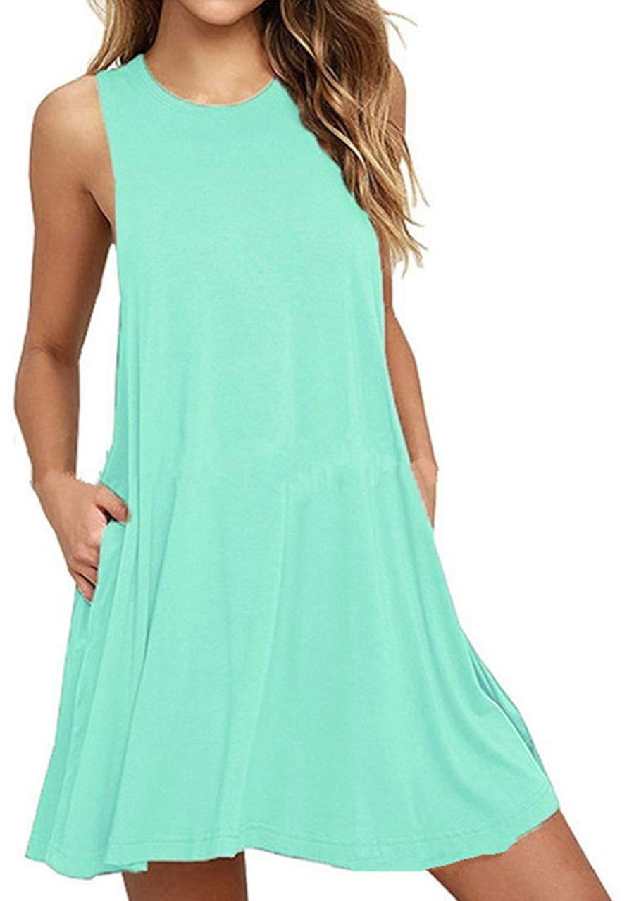 OMZIN Women's Sleeveless Swing Dress - Flared Tank Mini Dress with Pockets for Summer | Casual Outfit, Beach Wear, Vacation Dress, Party Dress