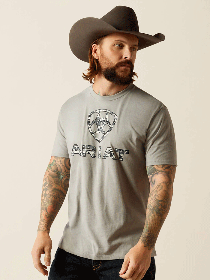 Ariat Men's Liberty USA Digi Camo T-Shirt - Stone Heather | Military-Inspired Camouflage Tee for Outdoor Adventures & Casual Wear