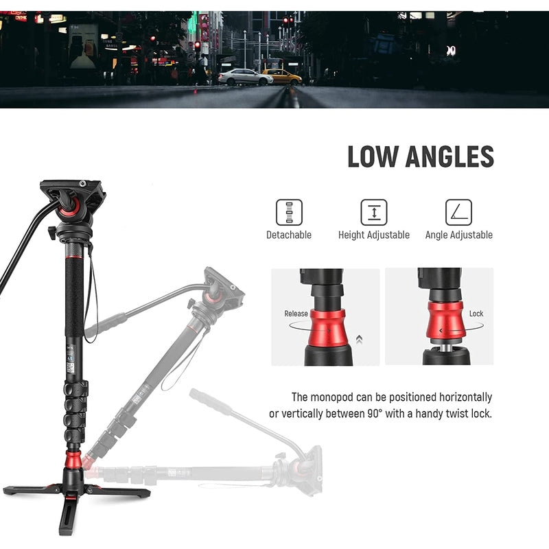 Neewer GM76 Professional Camera Monopod with Fluid Head - Lightweight Aluminum Tripod for DSLR Cameras, Video Shooting, Travel & Outdoor Photography