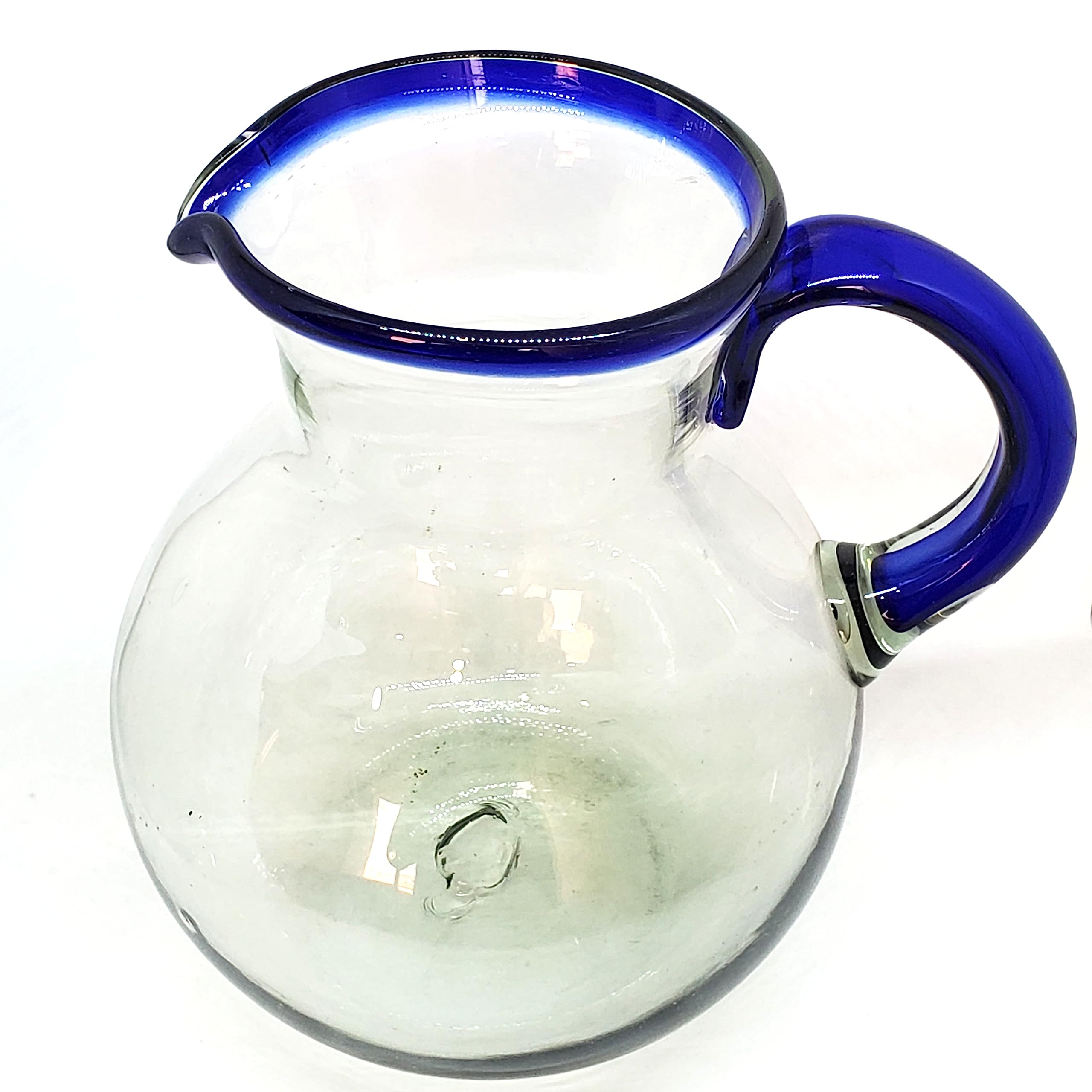 Cobalt Blue Rim 120 oz Large Bola Pitcher - Lead-Free & Toxin-Free Recycled Glass Pitcher for Iced Tea, Lemonade & Summer Beverages | Eco-Friendly Drinkware for Parties, BBQs & Outdoor Entertaining