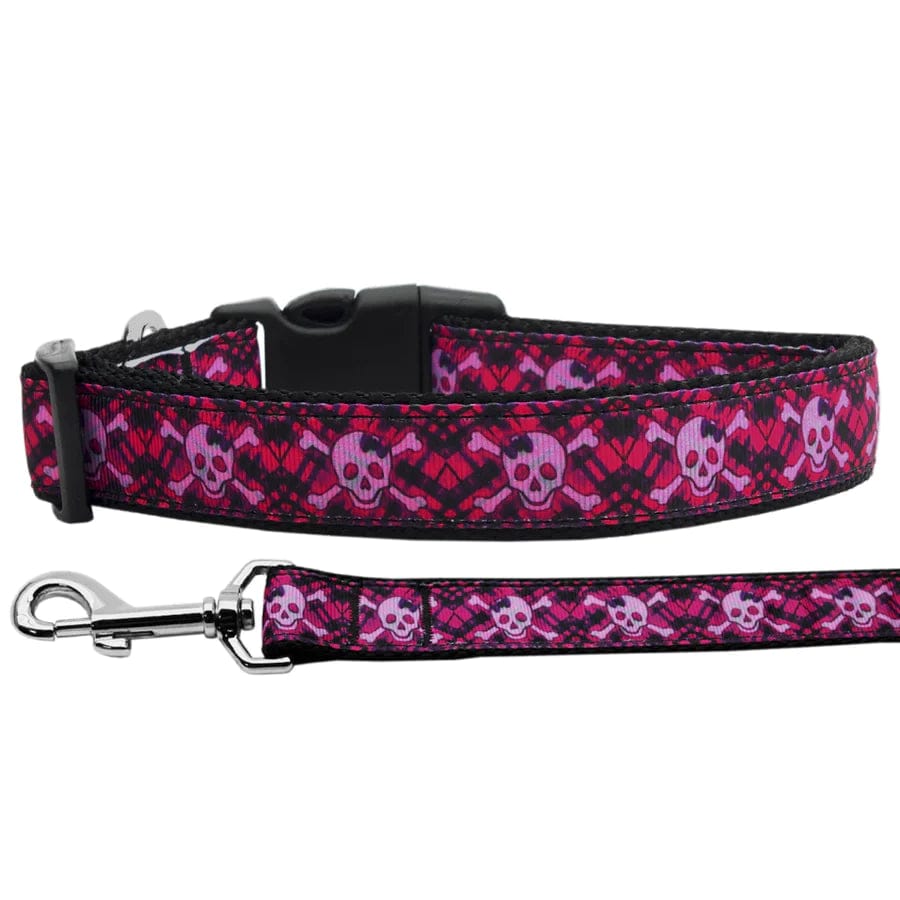 Stylish Plaid Skulls Dog Collar and Leash Set for Small Medium Large Dogs - Perfect for Walking, Training, and Halloween Pet Costume Accessories