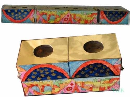 Hand-Painted Hanukah Chanukah Menorah Shabbat Candle Set by Yair Emanuel - HCS 5 - Elegant Jewish Holiday Decor for Home & Synagogue Celebrations