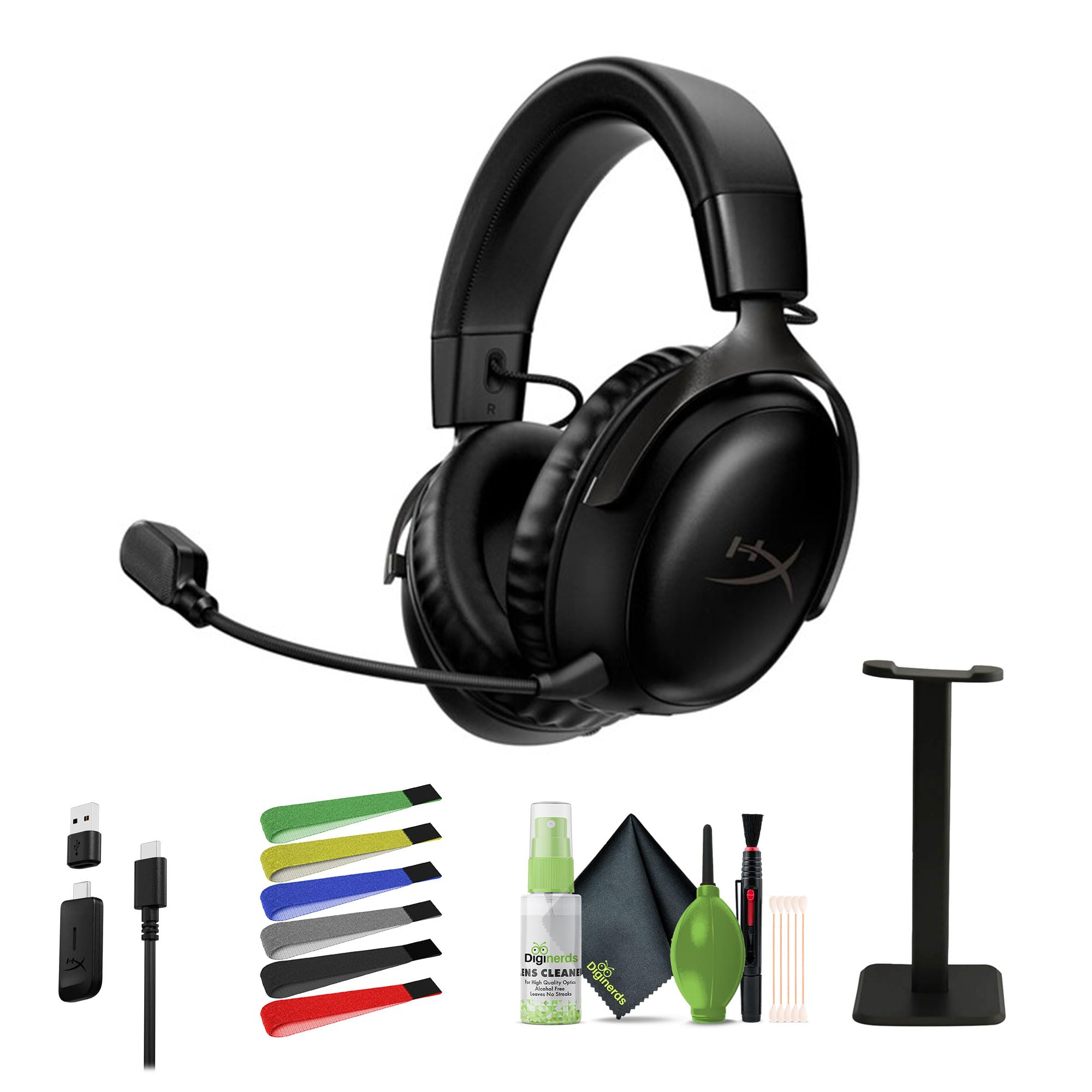 HyperX Cloud III Wireless Gaming Headset for PC, PS5, PS4 - 120-Hour Battery, 10mm Detachable Mic with Noise Cancellation | Includes Cleaning Kit & Headphone Stand (Black/Red) | Perfect for Competitive Gaming, Streaming & Long Gaming Sessions