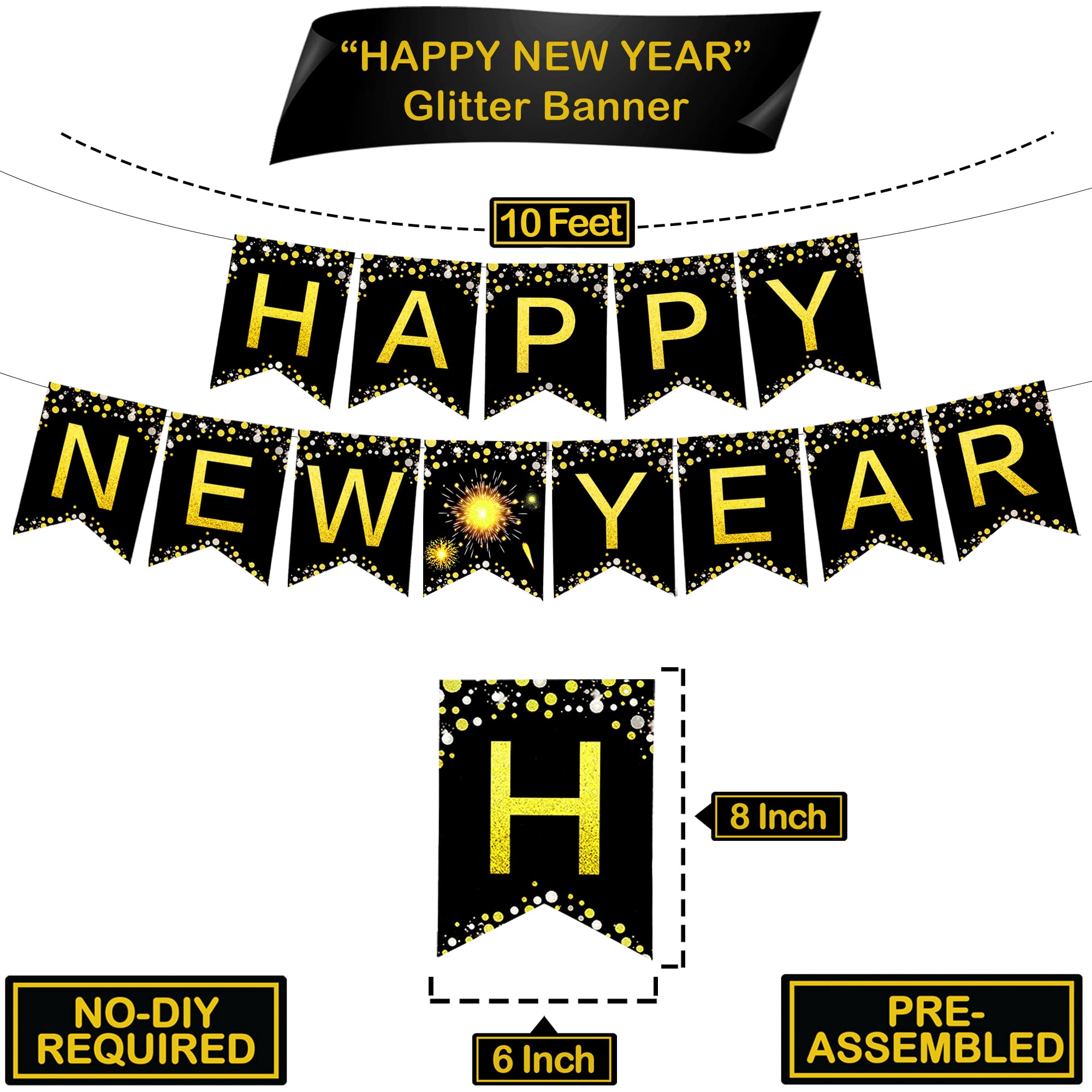 KatchOn 2025 New Year's Eve Party Decorations Kit - 70-Piece Set with Banner, Hanging Swirls & Pom Poms | NYE 2025 Party Supplies for Home, Office & Ballroom Celebrations | Perfect for Countdown Parties & New Year Decor