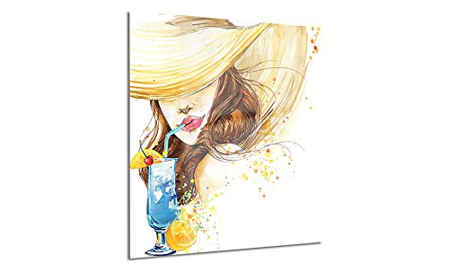 Designart Abstract Metal Wall Art - Woman with Fruit Cocktail Painting - 30x40 Inches (40''x30''x1'') - Modern Home & Office Decor for Living Room, Bedroom, Dining Area