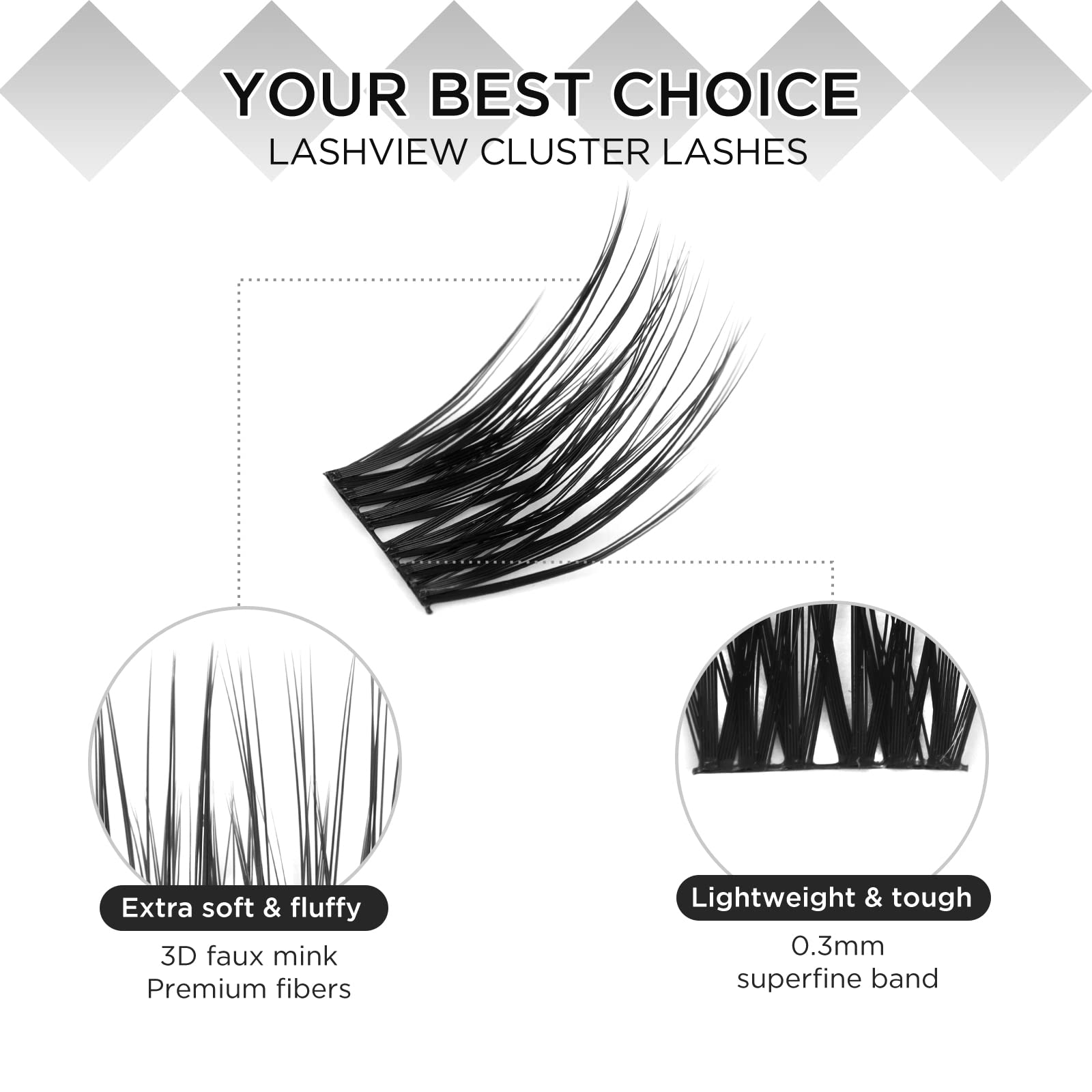 LASHVIEW 3D Cluster Lashes - DIY Eyelash Extensions for Natural Look | Reusable, Glue Bonded, Super Thin Band (0.07mm, 12mm, Black) | 24 Lash Clusters - Perfect for Daily Wear, Special Occasions & Photo Shoots
