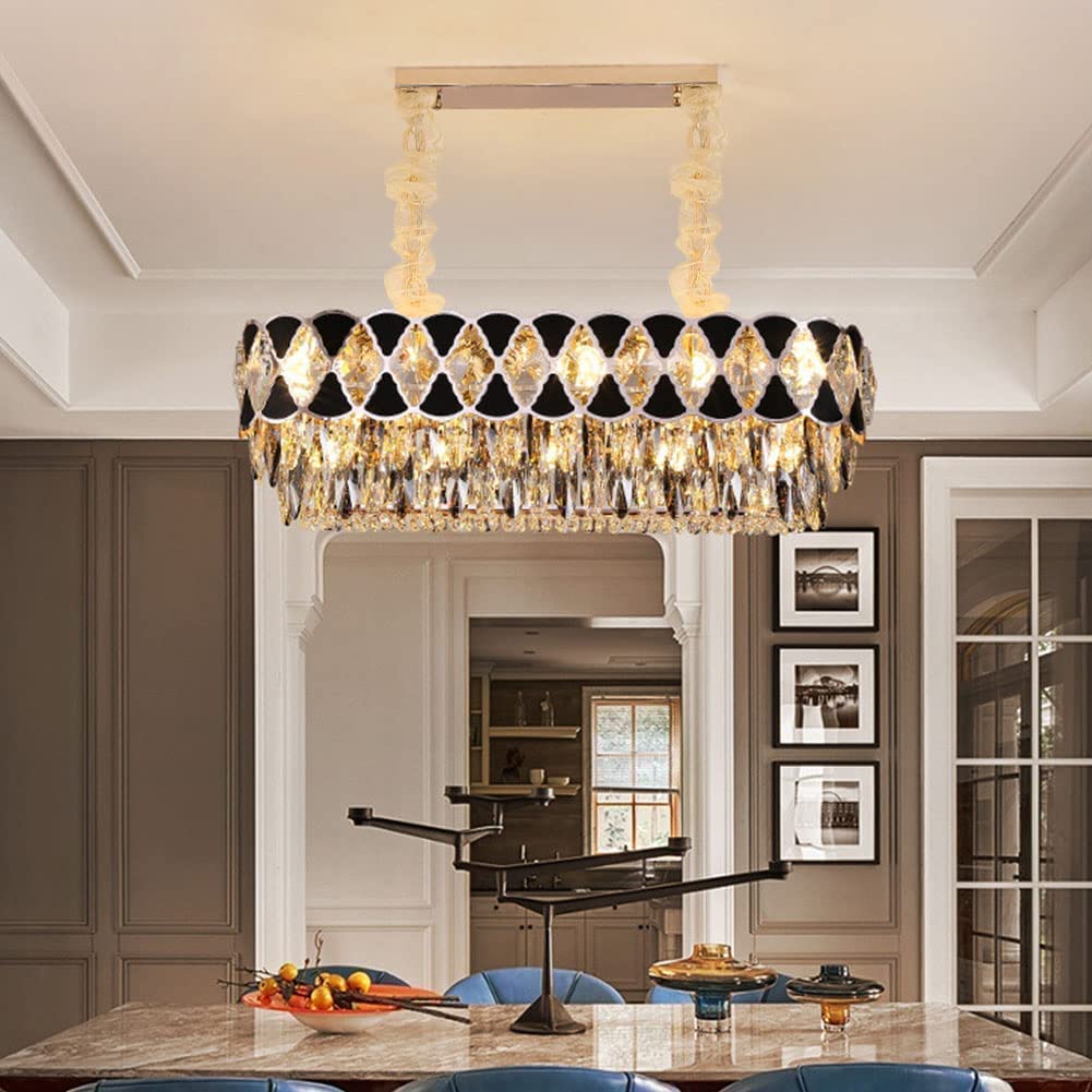 Modern Gold and Black Rectangular Crystal Chandelier - 10-Light Brass Finish Contemporary Ceiling Light Fixture (31 inch) - Perfect for Dining Room, Kitchen, Hallway, Bedroom & Bathroom Lighting