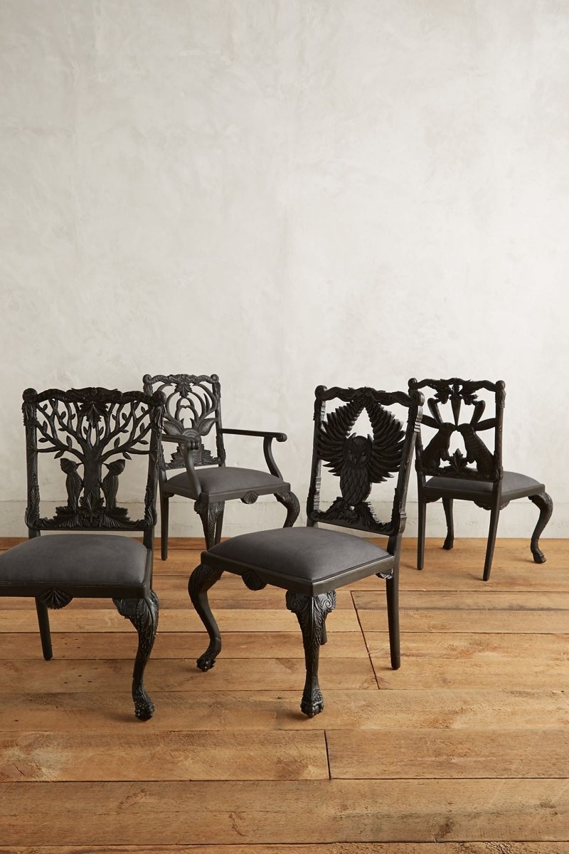 Hand Carved Menagerie Dining Chairs Set of 2 - Exotic Wooden Table Chairs for Kitchen, Dining Room & Restaurant - Elegant Handcrafted Wood Furniture for Home Decor