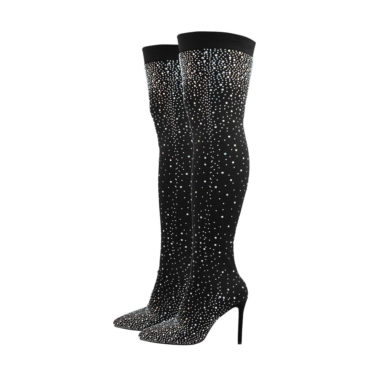 Yolkomo Women's Clear Fishnet Pointed Toe Rhinestone High Heel Sandals - Sexy Party Shoes for Evening Events, Nightclubs & Special Occasions