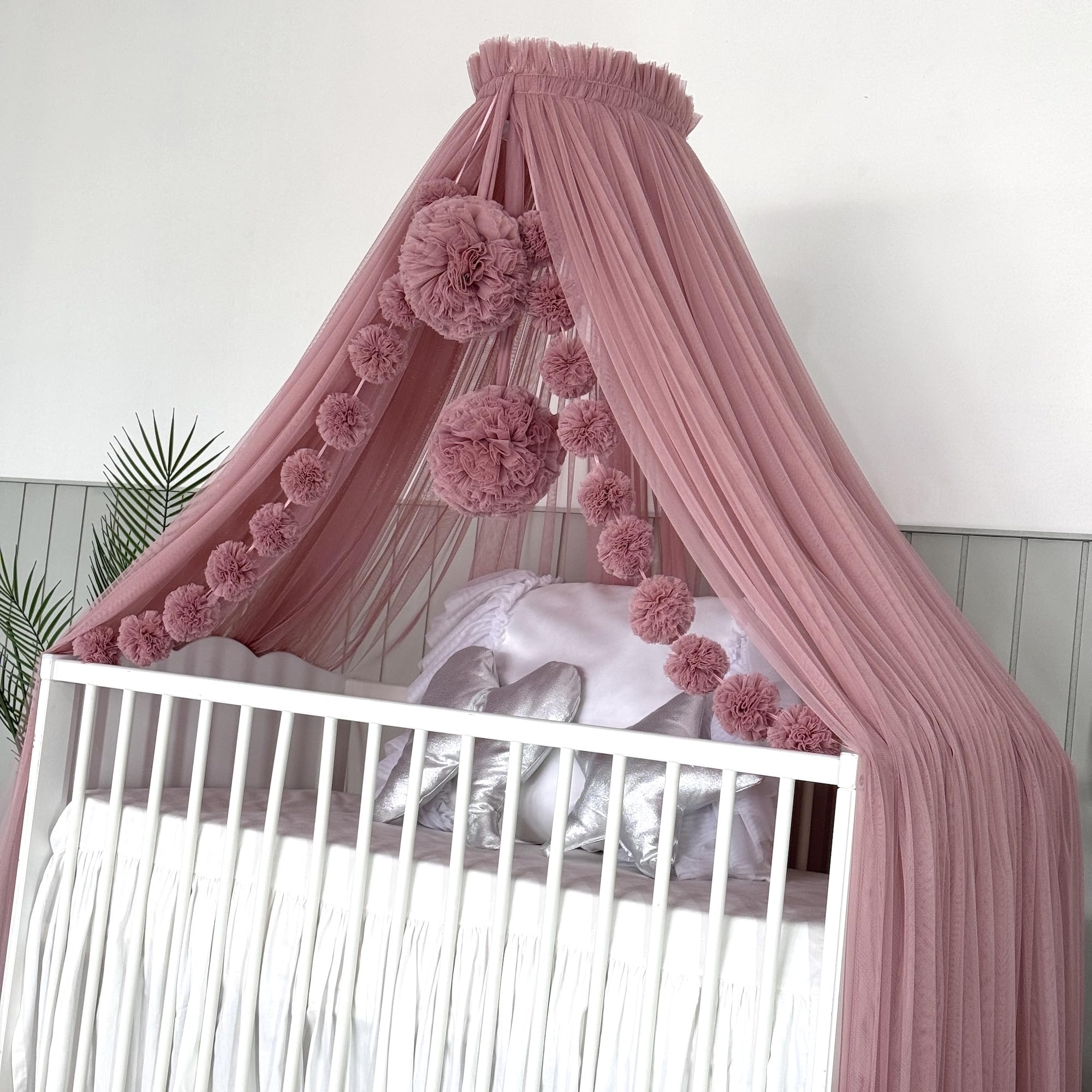 Fancyroom Baby Bed Canopy - Pink Princess Crib Canopy with Mosquito Net for Nursery Decor | Breathable Cotton Fabric for Newborn & Toddler Safety | Perfect for Nursery, Bedroom, and Baby Shower Gifts