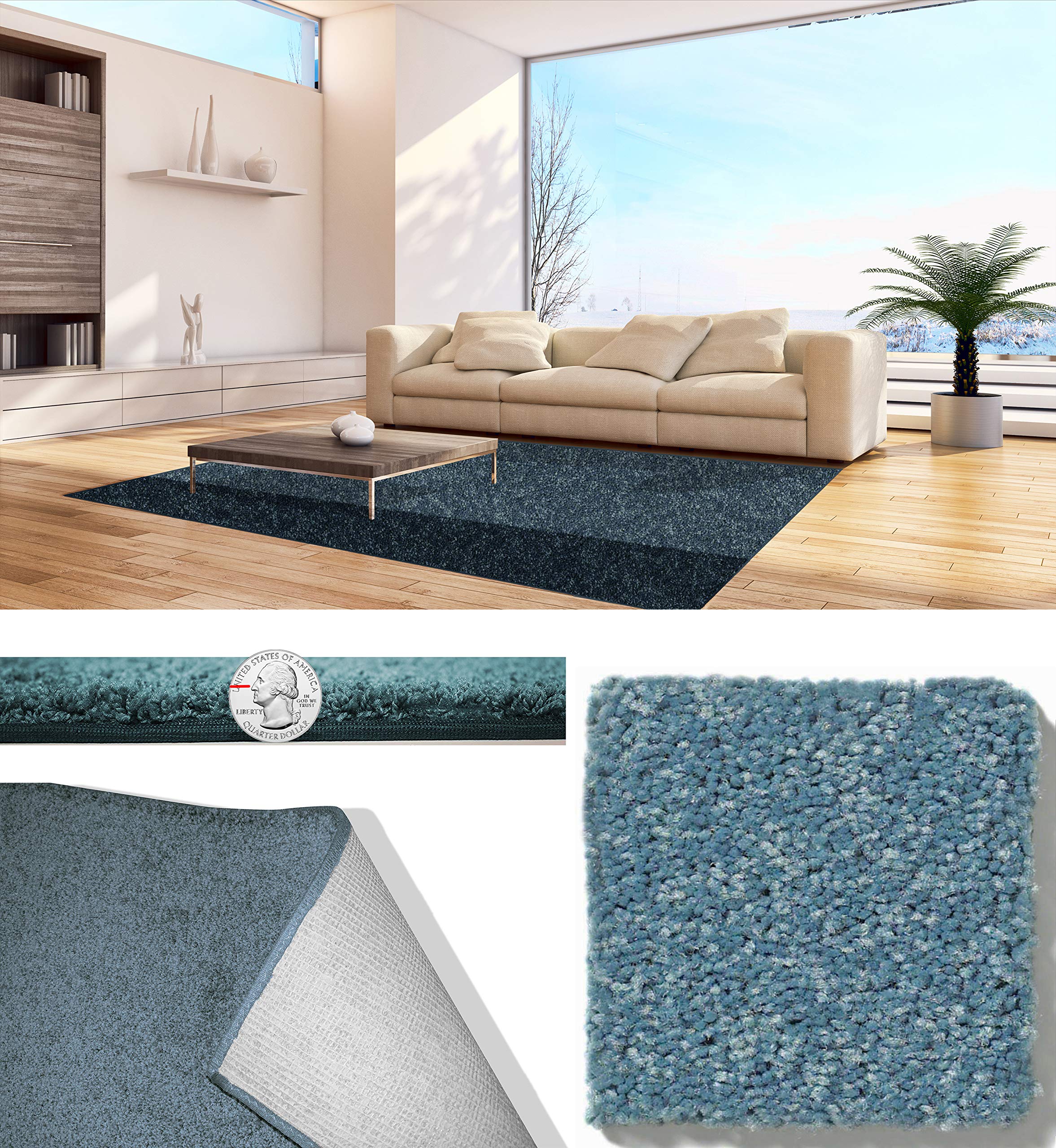 Caribbean Ocean Teal Blue Area Rug - 30 oz. ½