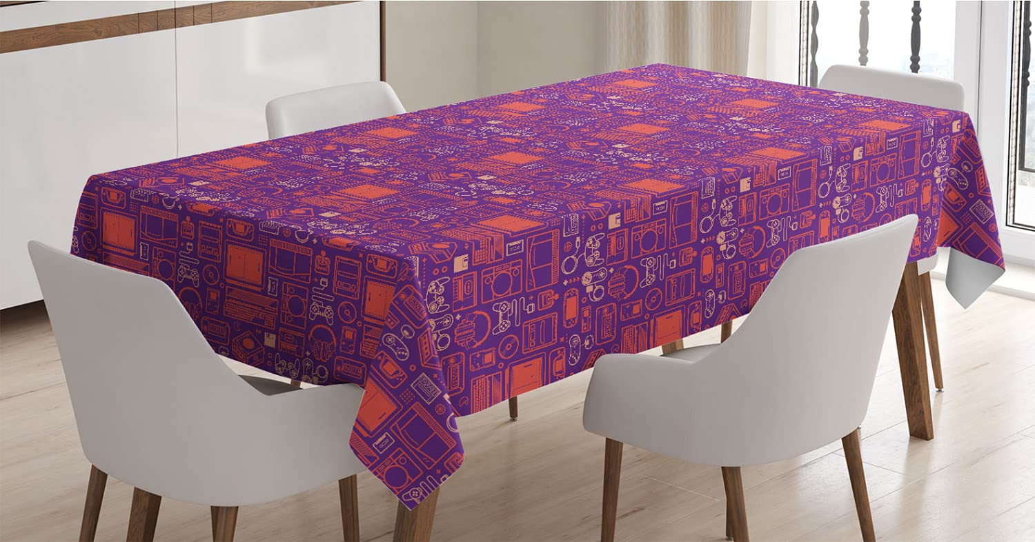 Ambesonne Gaming Tablecloth - Vintage Video Game Console Design, 52