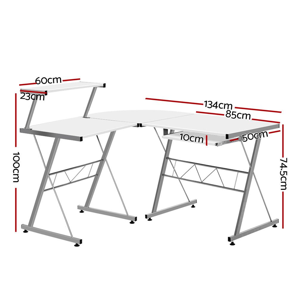White Corner Metal Pull Out Table Desk - Space-Saving Home Office & Kitchen Workstation for Small Spaces