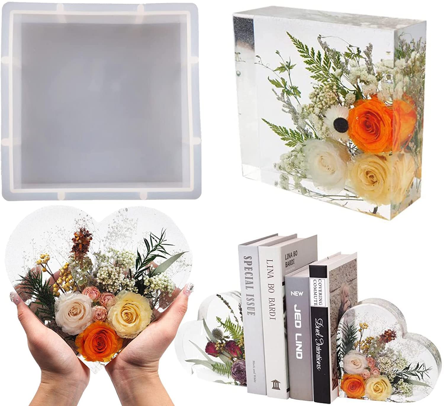 DYHG Large Geode Book Organizer Silicone Mold - DIY Crystal Epoxy Resin Molds for Books, Office & Home Decor, Desktop Organizer - Perfect Gift for Book Lovers & Crafters (Square) | Great for Resin Art, DIY Projects, and Unique Home Decorations