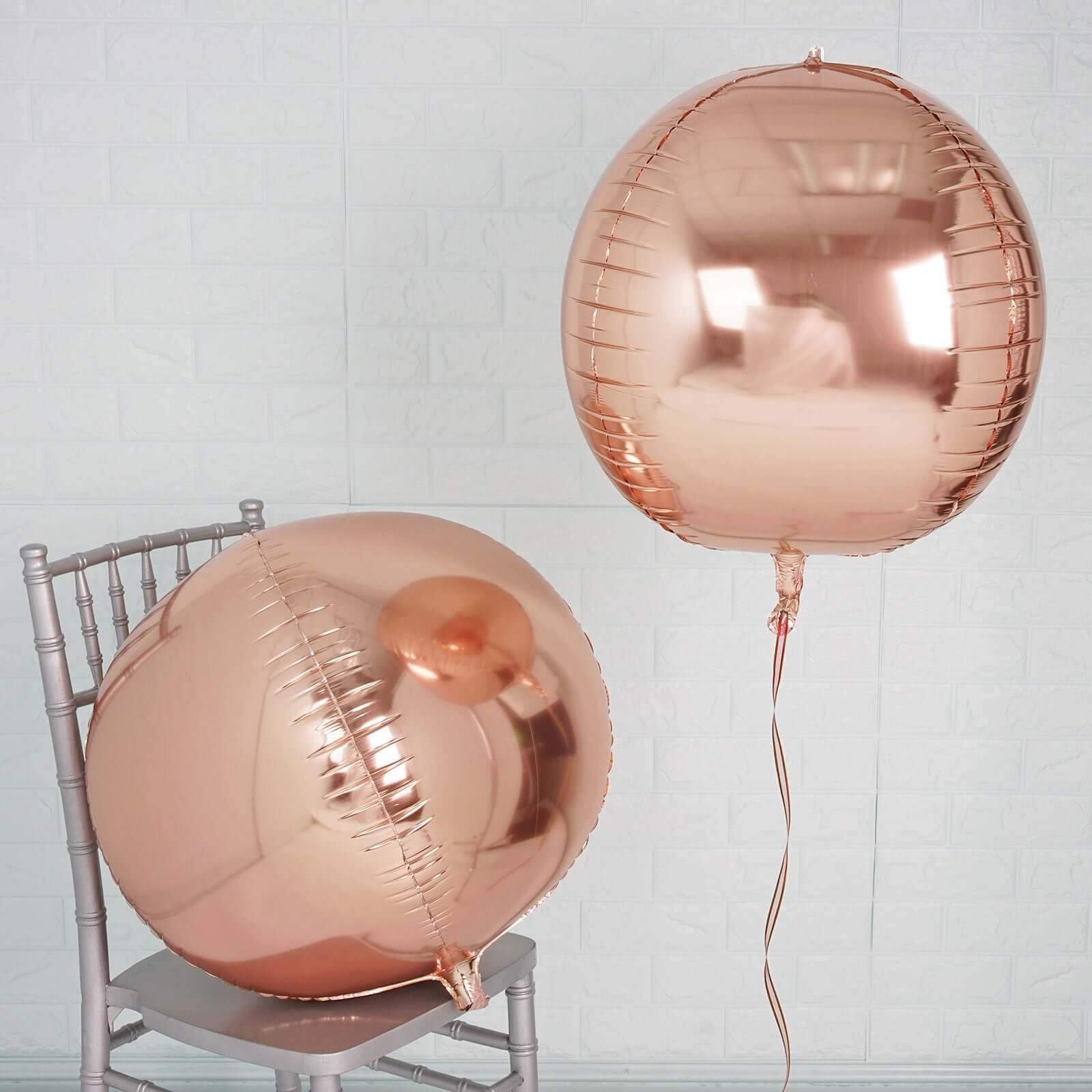 Efavormart 2 Pack 18 Inch Rose Gold Aluminum Foil Balloons - 4D Mylar Round Sphere Balloons for Birthday Party, Wedding, Baby Shower & Anniversary Decorations