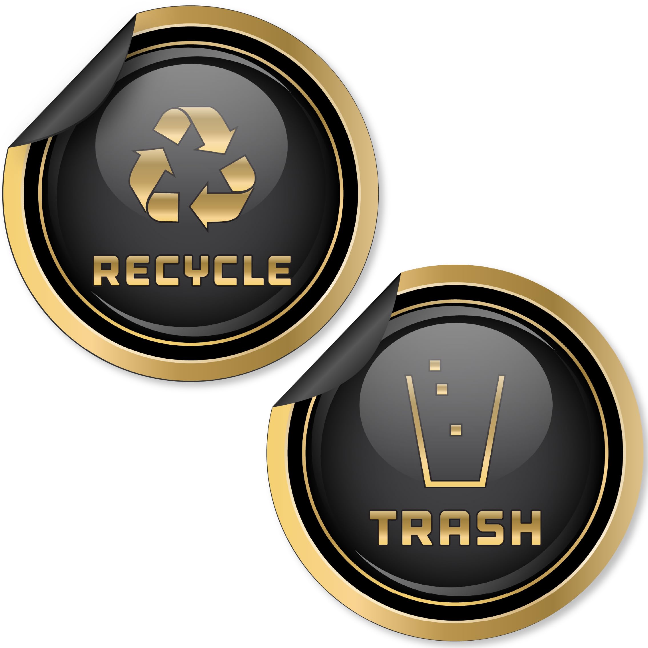Dual Trash and Recycle Magnets for Kitchen Cans & Bins - 4 Gold Round Magnetic Stickers (2.75 x 2.75 Inch) - Perfect for Home, Office & Outdoor Waste Bins - Organize Garbage & Recycling Easily
