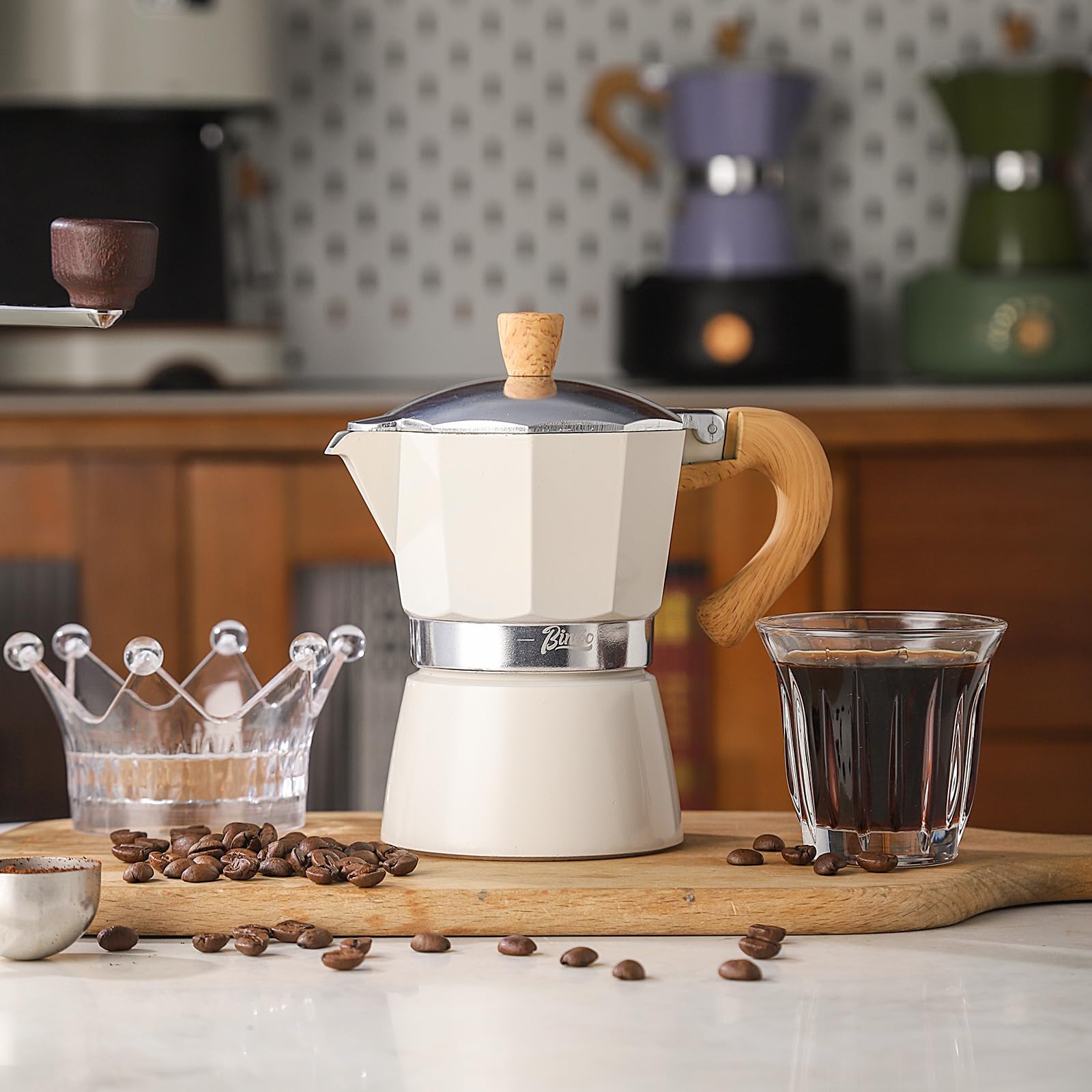Bincoo 2 Cup (120ML) Stovetop Espresso Maker - Italian Moka Pot for Camping & Home Use - Easy to Use Coffee Maker (White) - Perfect for Outdoor Adventures & Morning Coffee Rituals