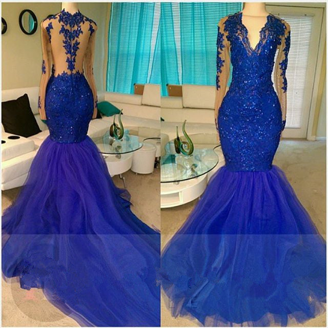 Elegant Royal Blue Mermaid Prom Dress with Lace & Tulle - Sleeveless Formal Gown for Homecoming, Quinceañera, Evening Party