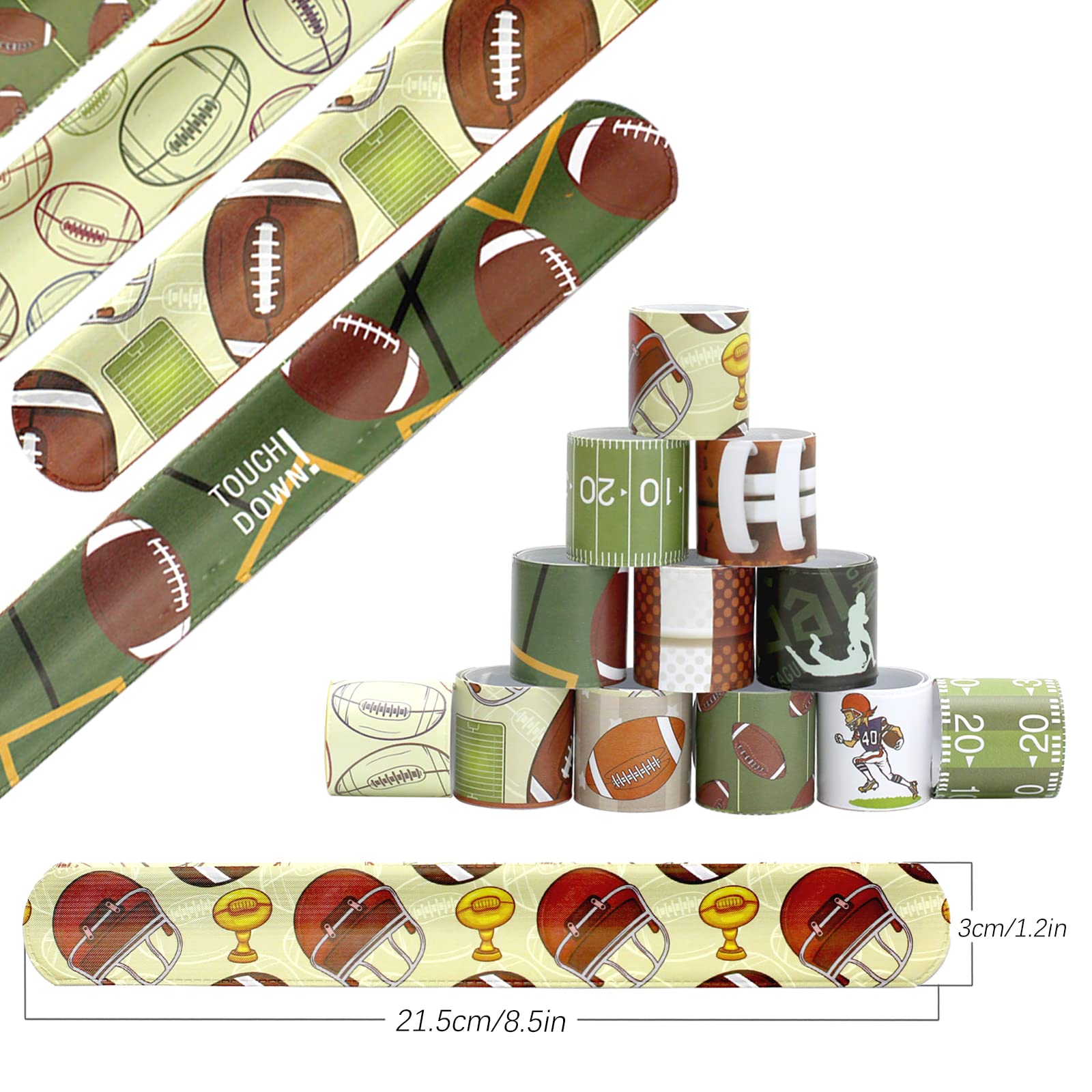 72PCS Football Slap Bracelets - Bulk Sports Wristbands for Football Rugby Birthday Parties, Classroom Rewards & Team Events - 12 Fun Designs for Kids & Adults - Perfect for Game Day Favors, School Prizes & Sports Themed Celebrations
