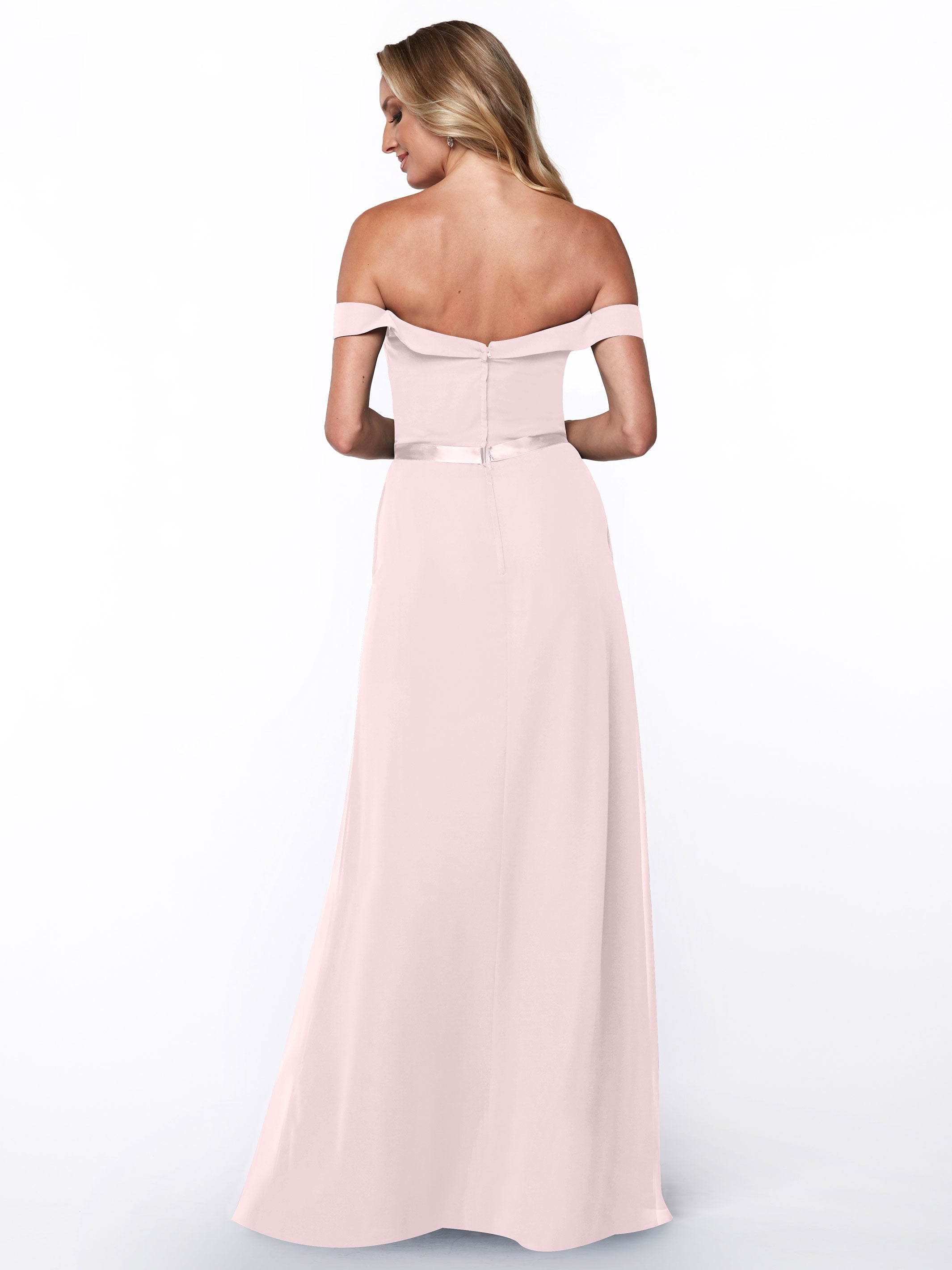 Elegant 80145 Off-The-Shoulder Chiffon A-Line Bridesmaid Dress with Sash - Perfect for Weddings, Formal Events & Special Occasions