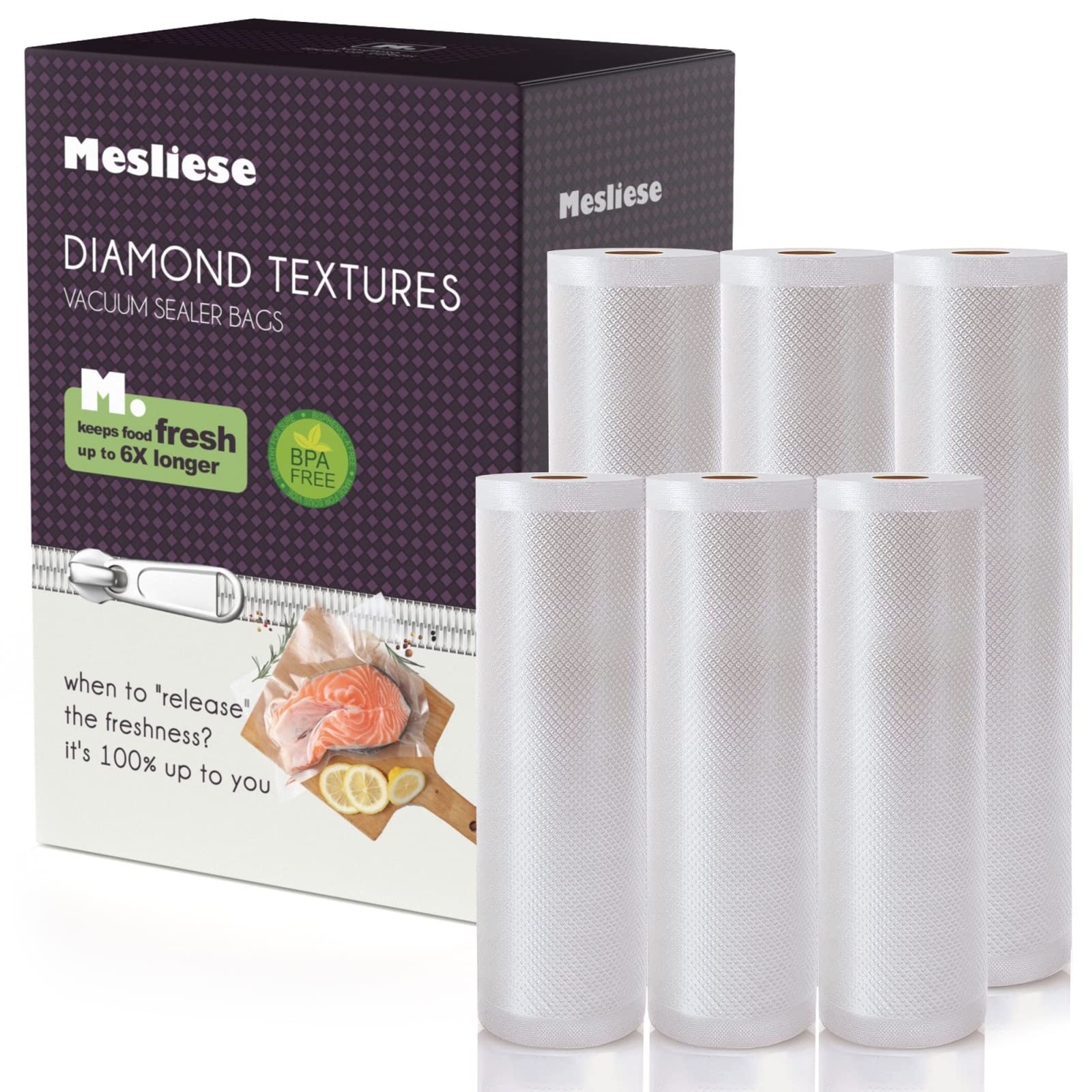 Premium Vacuum Sealer Bags Rolls – 11''x16' (3 Pack) & 8''x16' (3 Pack) – 96' Total – Heavy-Duty BPA-Free Food Storage Bags – Freezer Safe for Sous Vide, Raw & Cooked Foods – Ideal for Meal Prep, Freezing & Long-Term Food Preservation