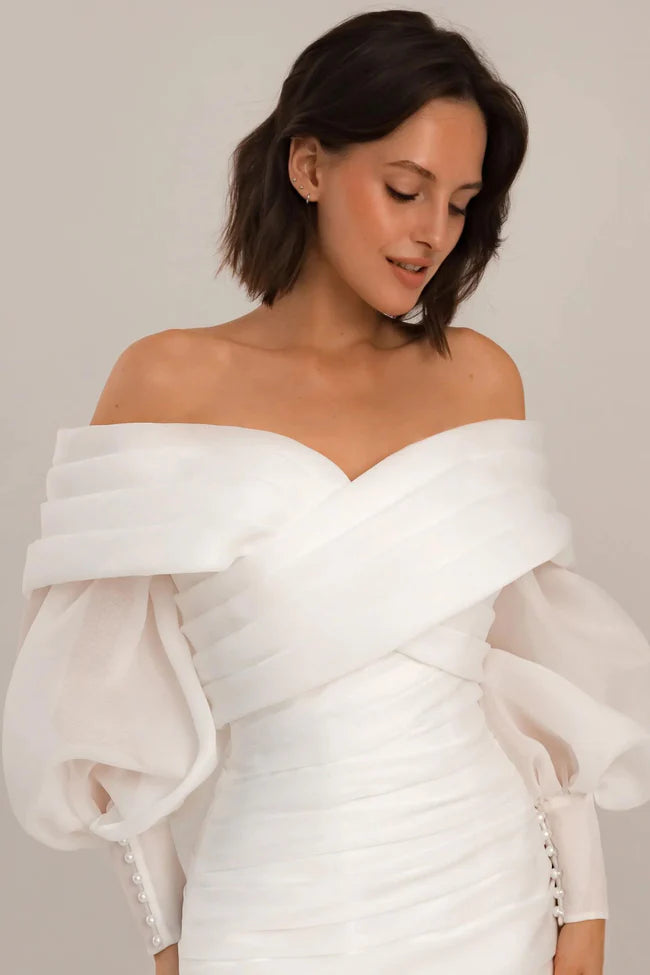 Elegant Organza Blouse with Long Sleeves - Audrey Style Women's Top for Party, Wedding & Formal Occasions