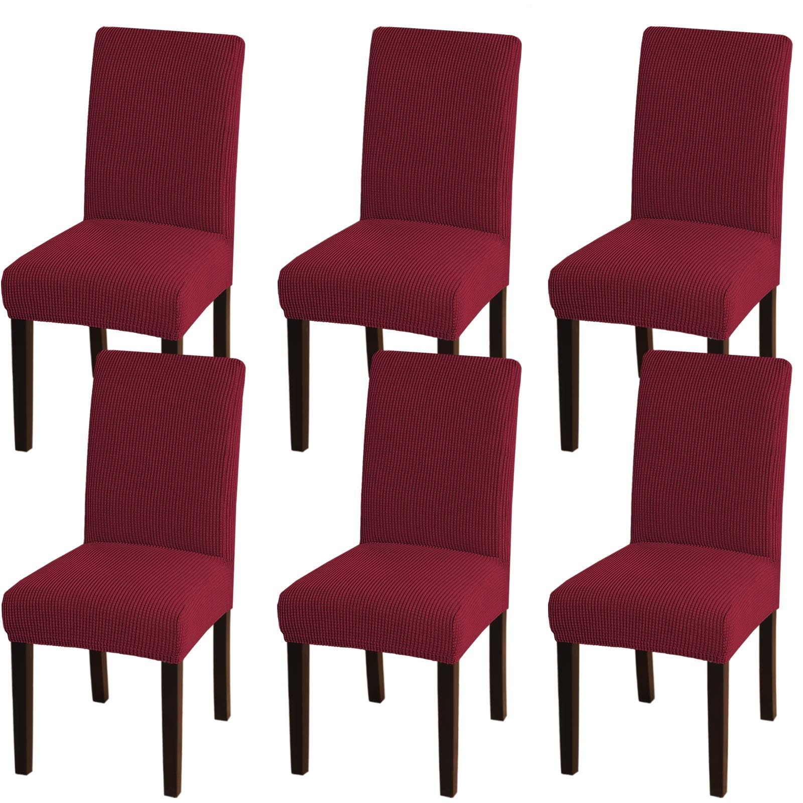 6 Pack Stretchable Spandex Turquoise Dining Chair Covers - Elastic Removable Slipcovers for Parson Chairs, Perfect for Christmas Decor, Restaurants, Weddings & Home Kitchen Use (Burgundy)