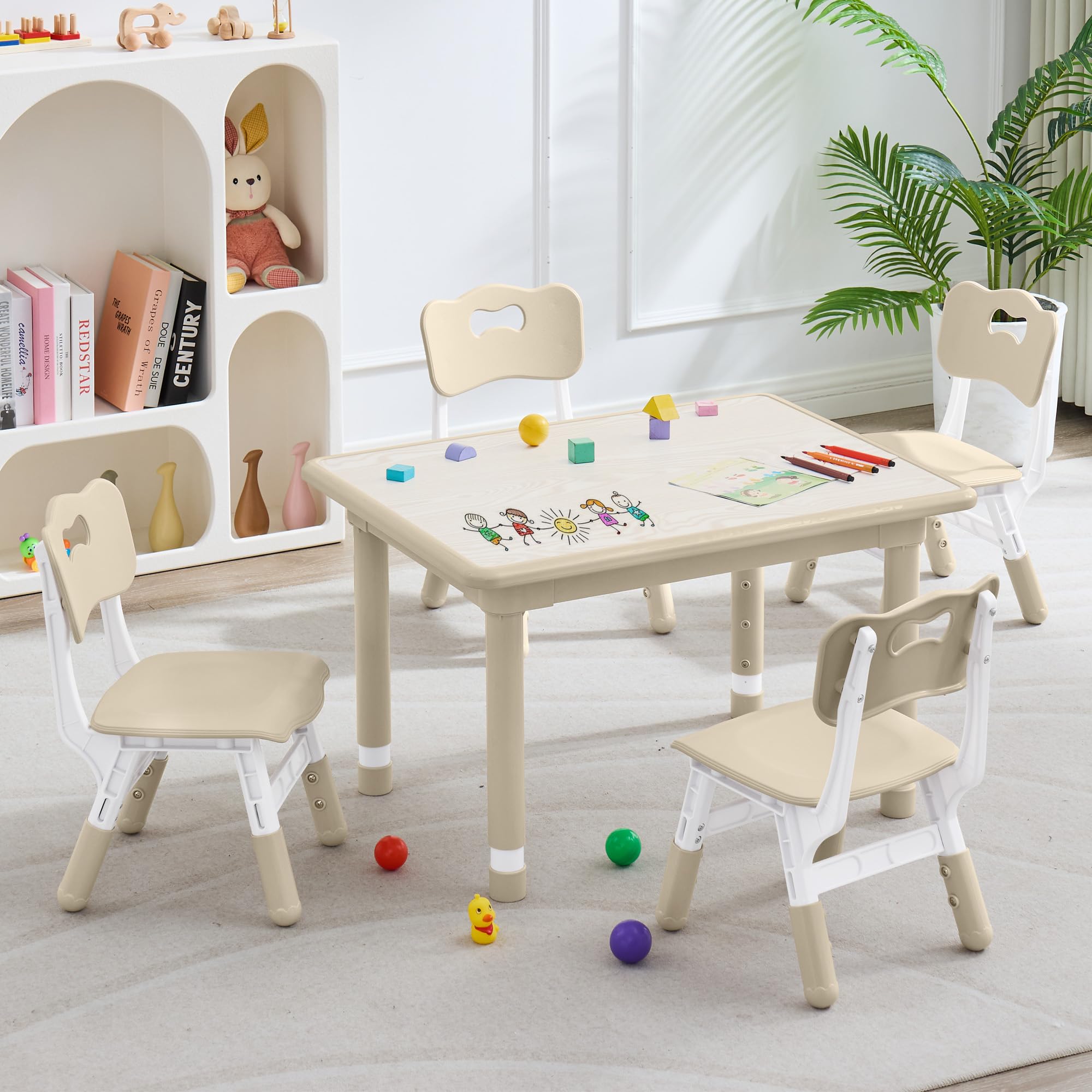 Adjustable Height Kids Table and 4 Chairs Set (17.7