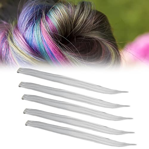 5pcs Clip-in Hair Extensions for Women - Straight Colored Hairpieces with Highlights for Party, Halloween, Christmas & Cosplay (White) | Easy to Use for Daily Styling, Special Events & Hairstyling