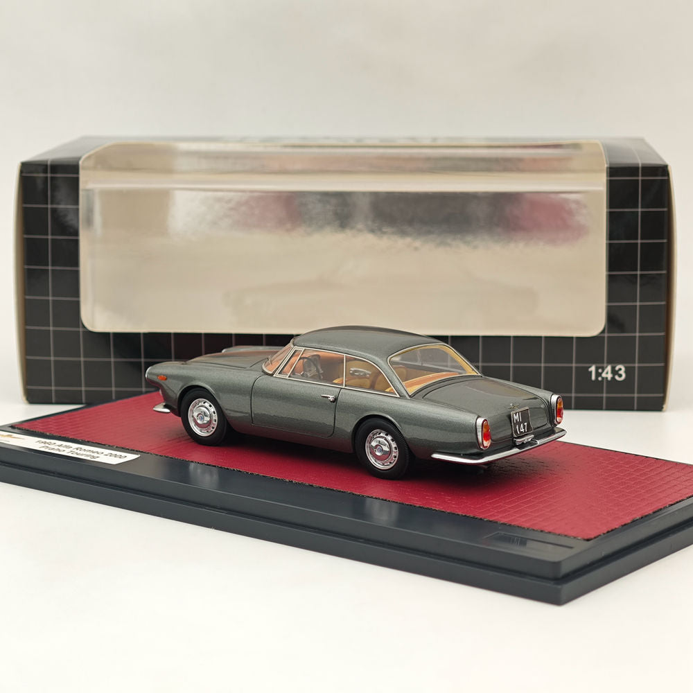 1/43 Scale Alfa Romeo 2000 Praho Touring 1960 Grey Resin Diecast Model Car - Limited Edition Collectible for Display & Italian Vintage Car Enthusiasts