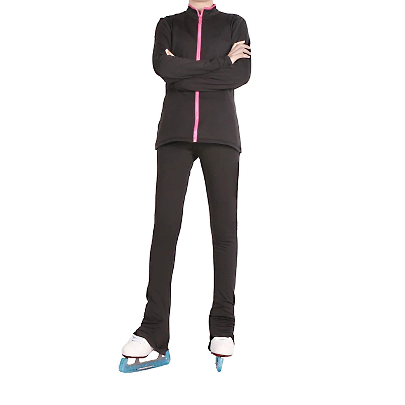 Girls' Figure Skating Jacket with Pants Set - Black Size 8 | Warm Ice Skating Outfit for Winter Practice & Performances