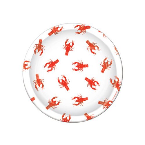 Beistle 9-inch Crawfish Themed Party Plates - Fun Seafood Themed Dinnerware for Mardi Gras, Cajun, and Louisiana Crawfish Boil Parties
