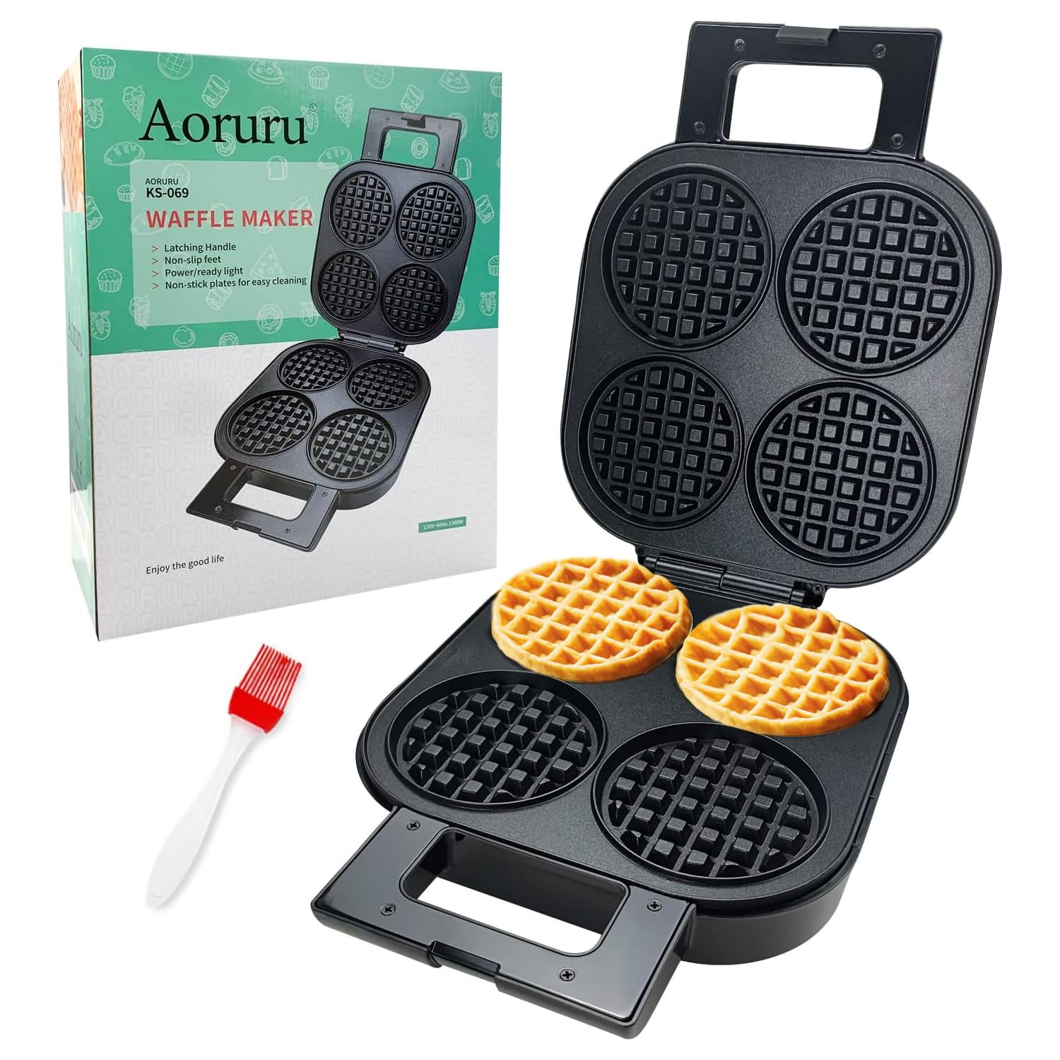 Nonstick Belgian Waffle Maker 1300W - 4 Slice Waffle Iron with Indicator Light for Perfect Breakfast, Brunch & Family Gatherings